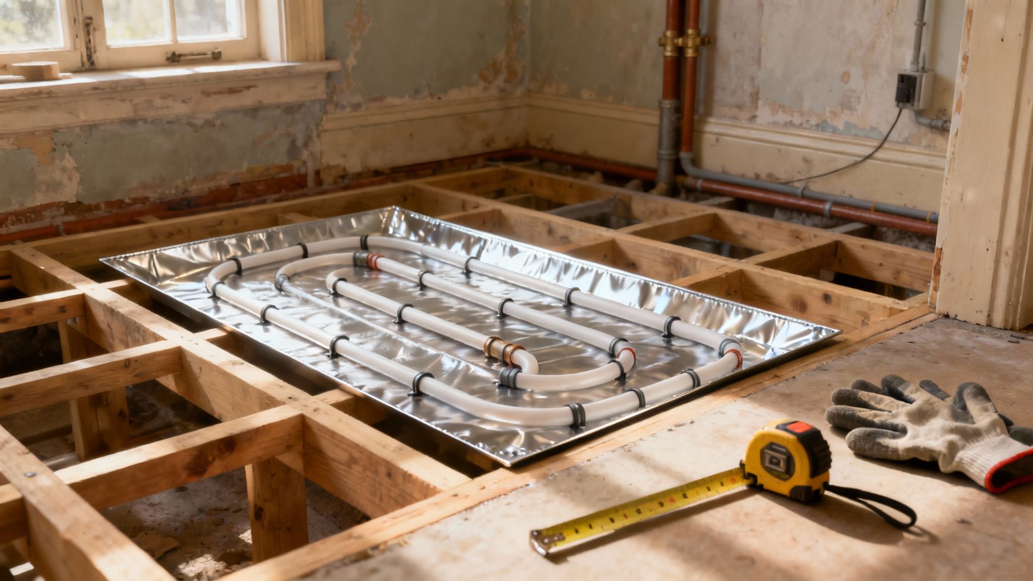 Installation af gulvvarmeslanger i et gammelt hus