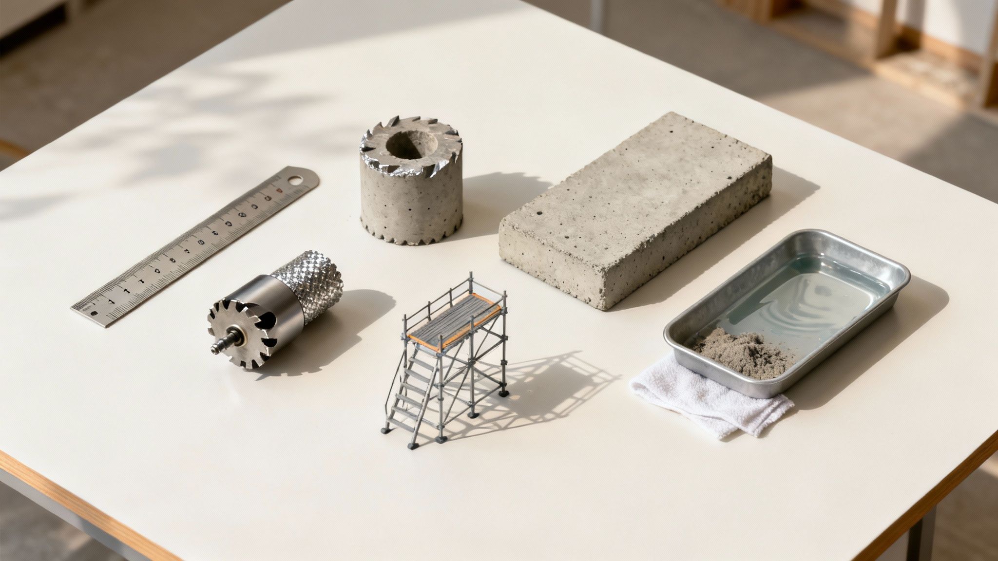 En professionel håndværker der udfører diamantboring i en betonvæg