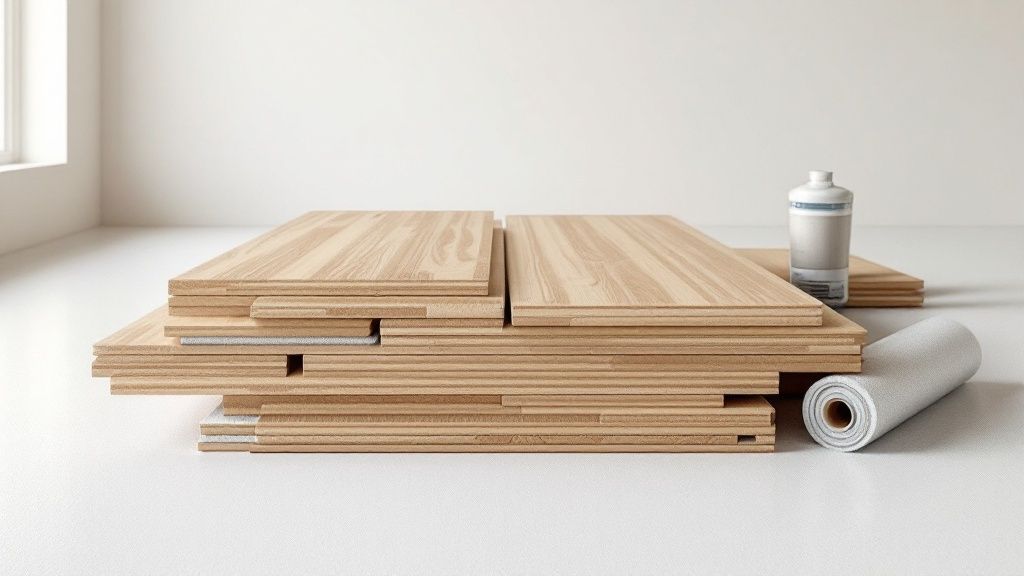 Nyt trægulv bliver lagt i et lyst rum