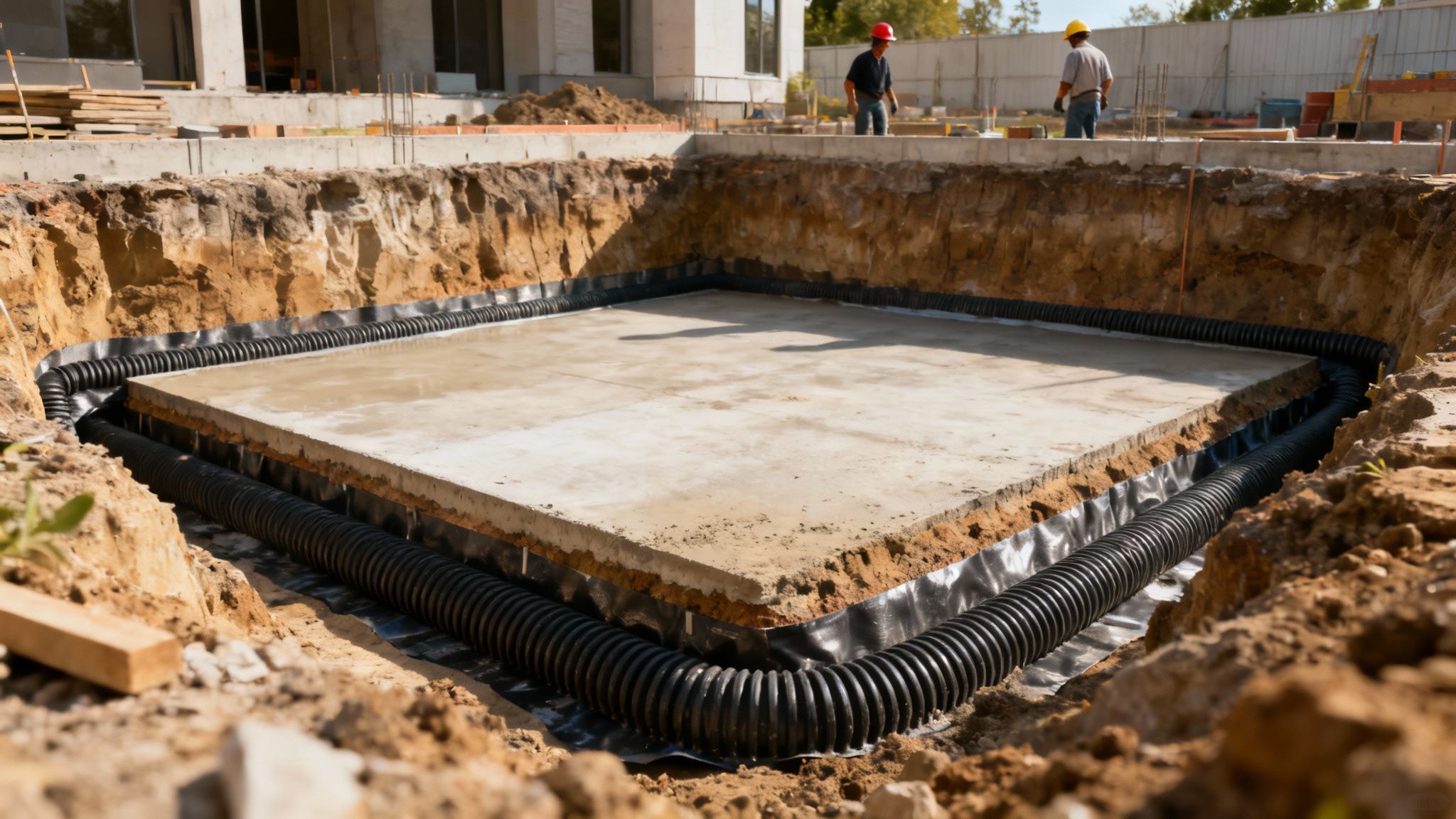 En byggeplads, hvor der graves ud til et nyt kældergulv