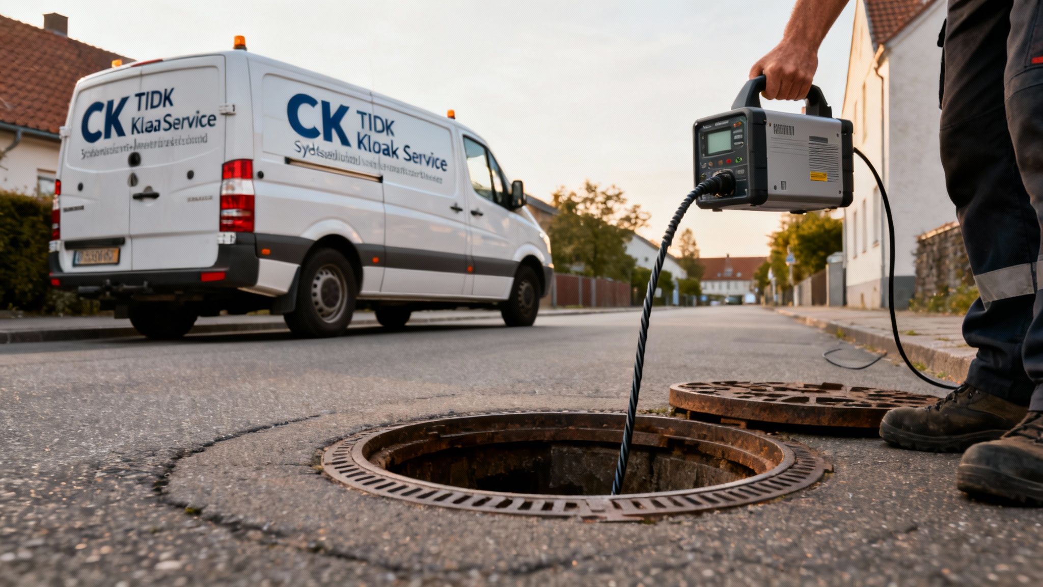 En kloakmester udfører en TV-inspektion.