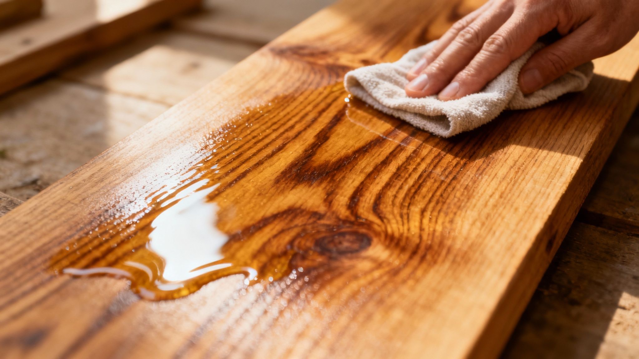 Et smukt olieret trægulv i en stue med hyggelig belysning