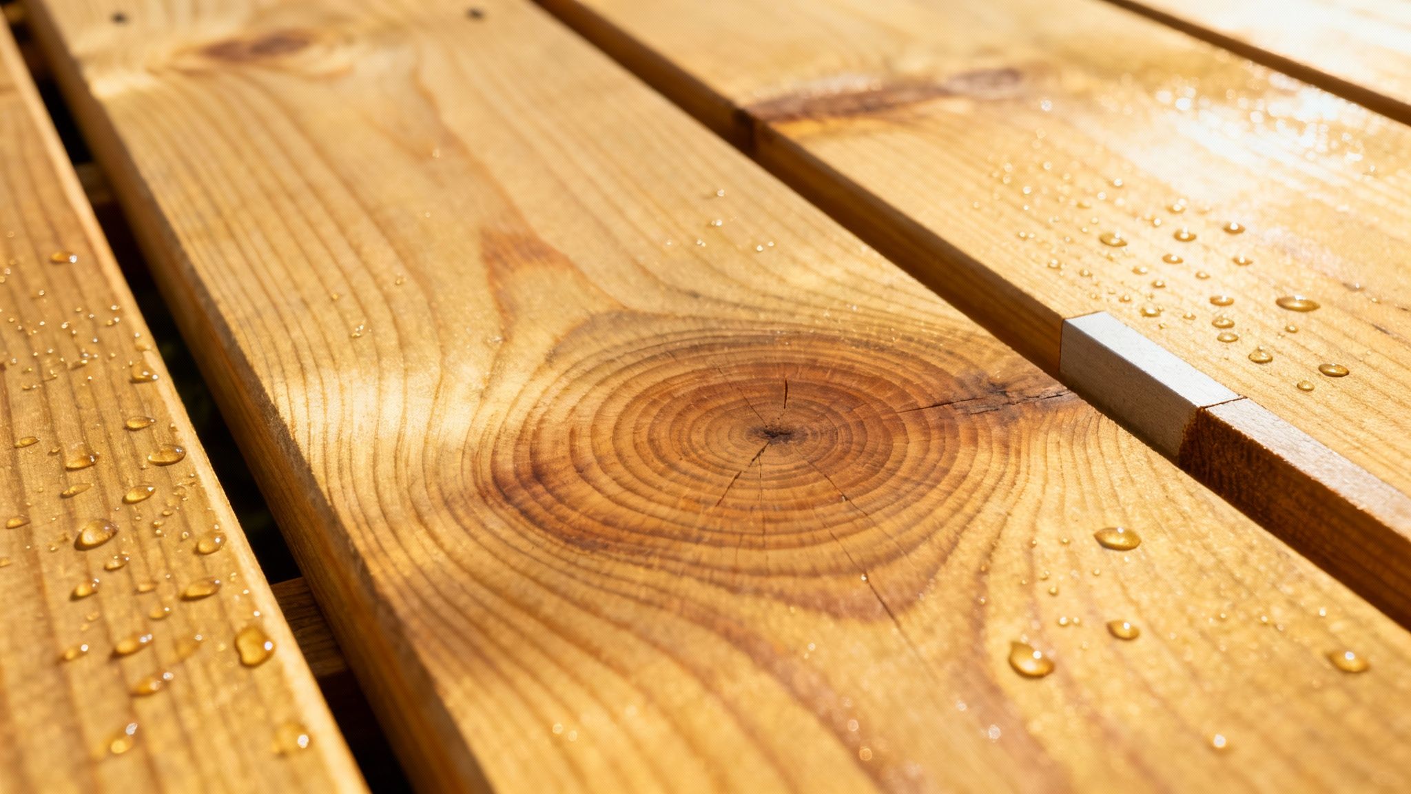 Terrassebrædder i sibirisk lærk lagt i et flot mønster