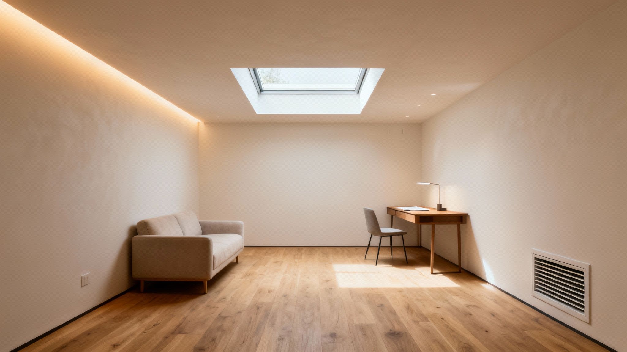 En lys og indbydende kælder med moderne materialer og god belysning