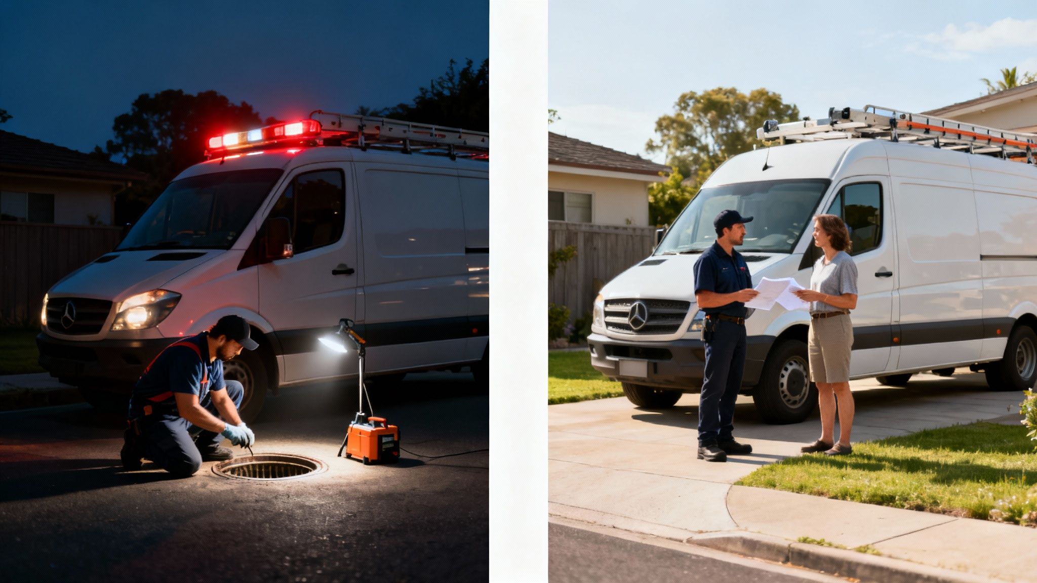 En kloakmester i arbejde med spuleudstyr