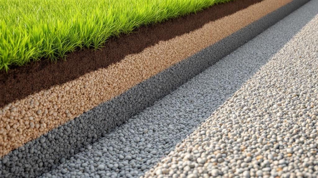 En illustration af forskellige drænrør og materialer, der anvendes til haveafvanding.