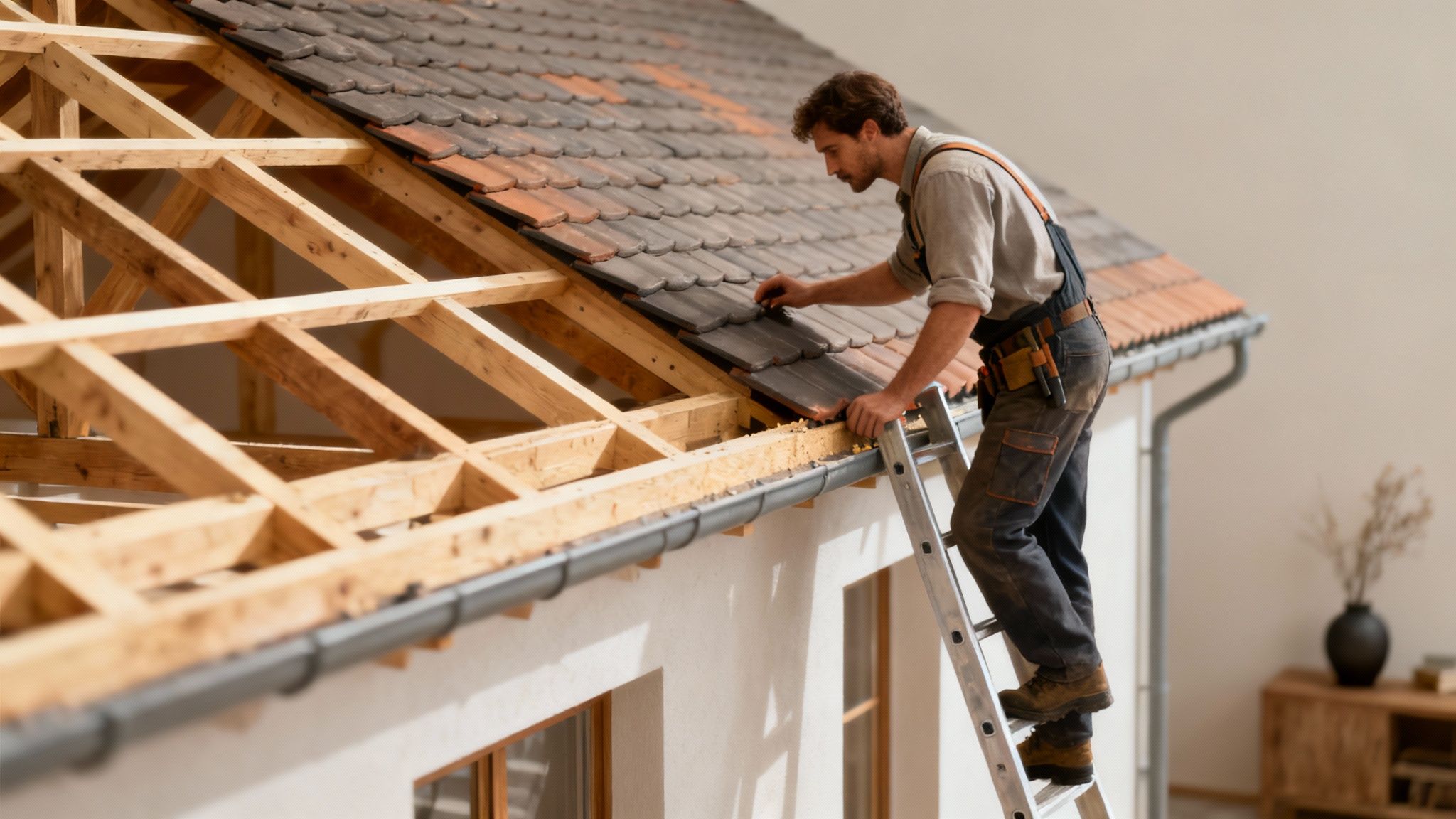 Tagkonstruktion under opbygning