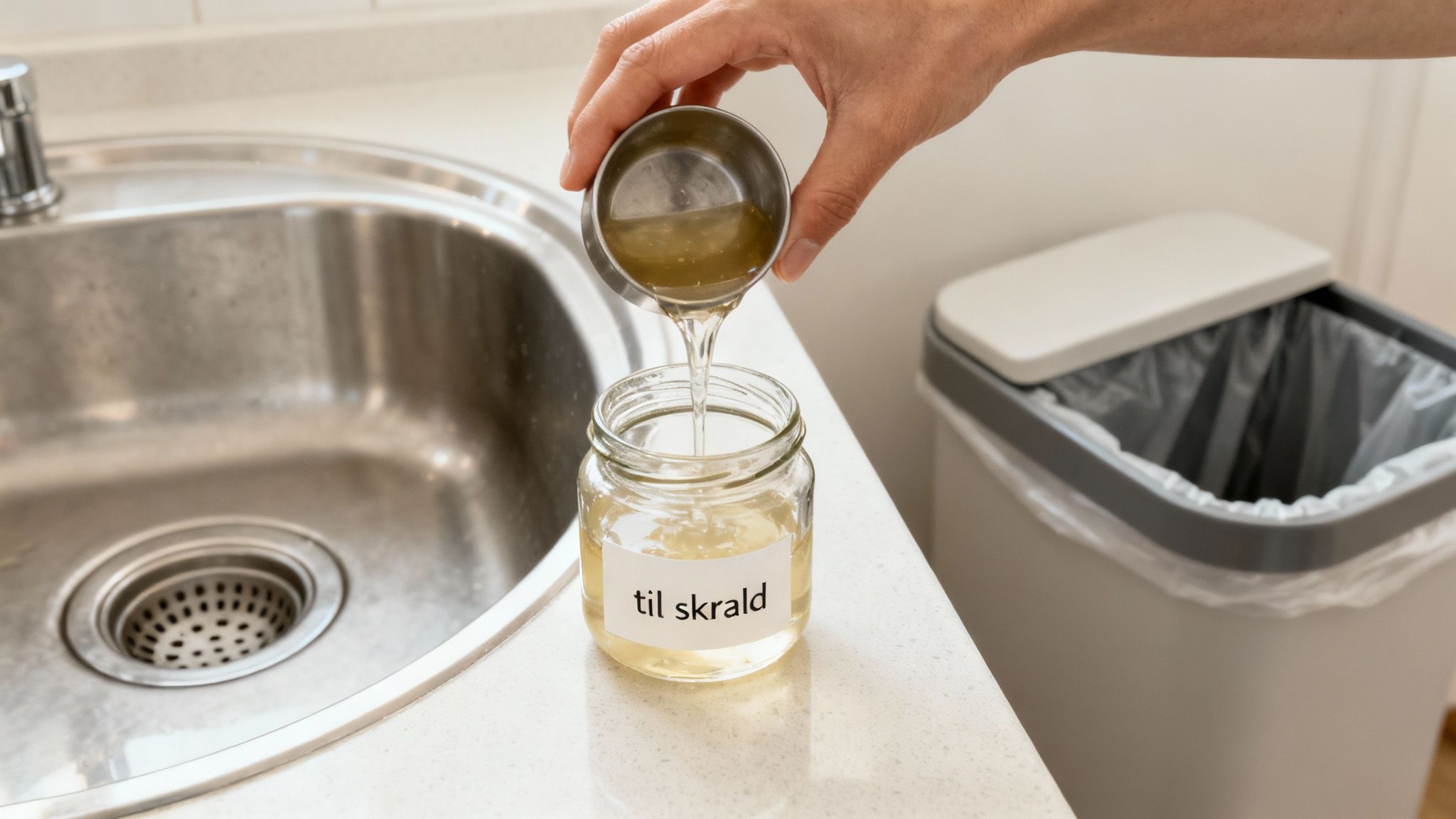 En person renser en vask for at undgå kloakproblemer.