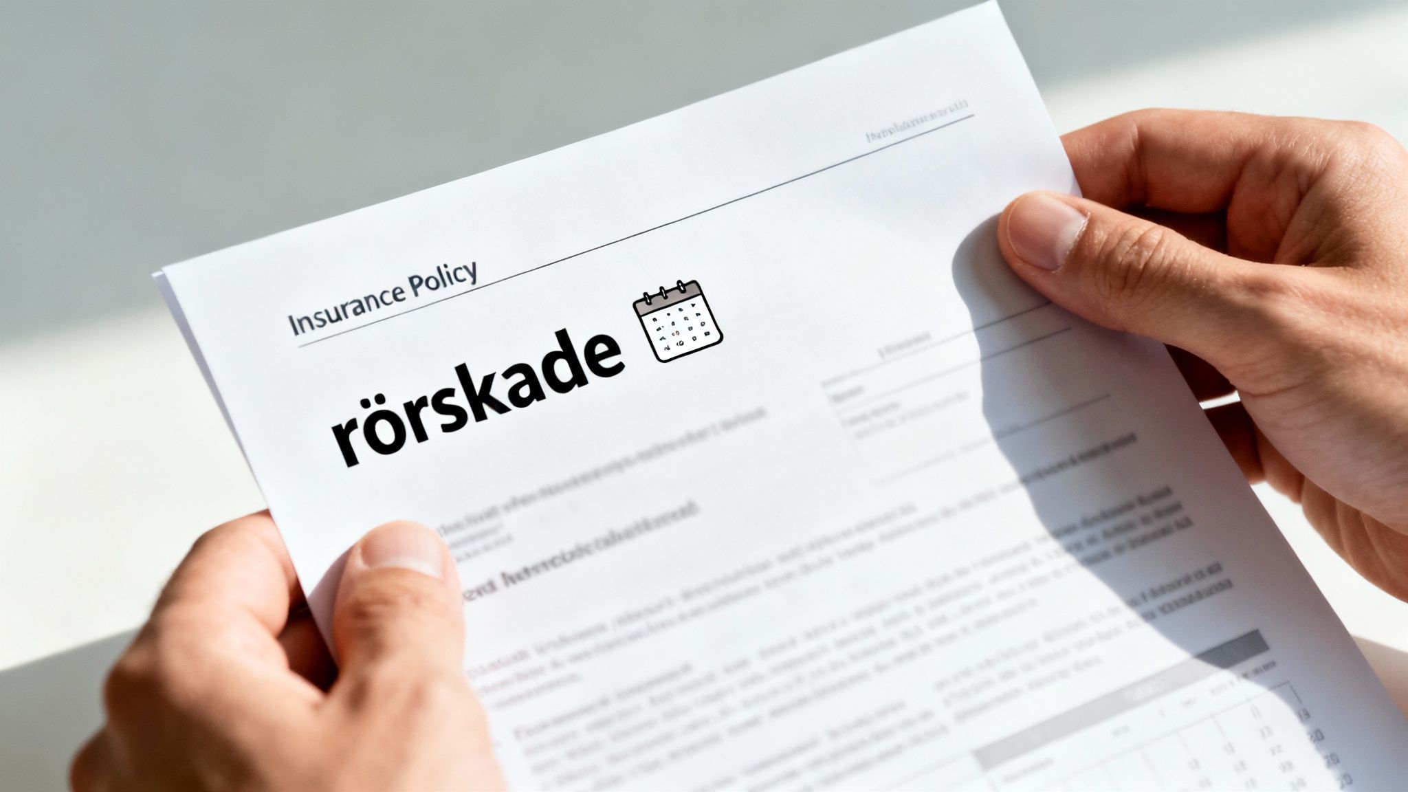 En person gennemgår forsikringspapirer med en lup