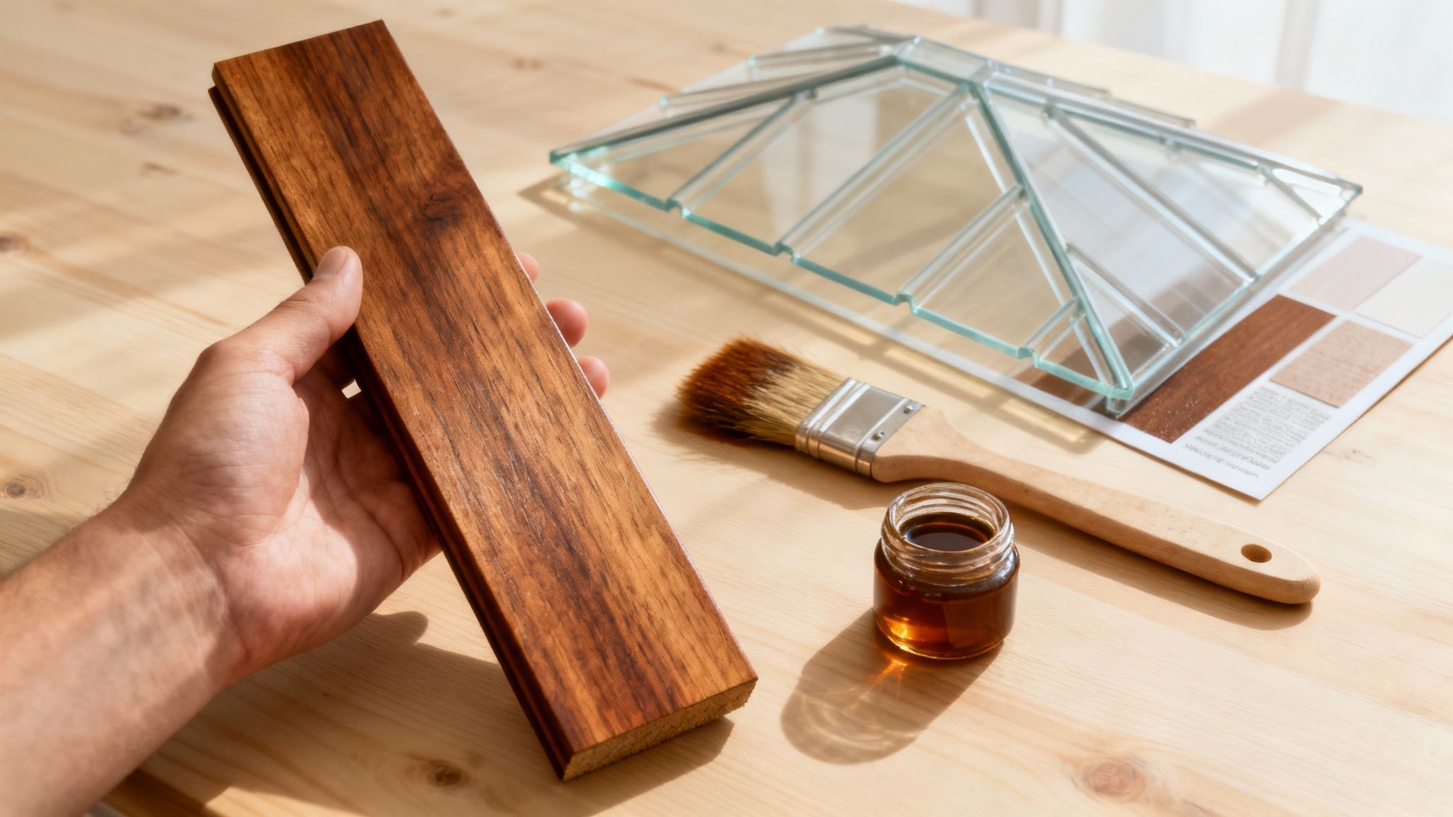 Person der vælger træbrædder i et byggemarked