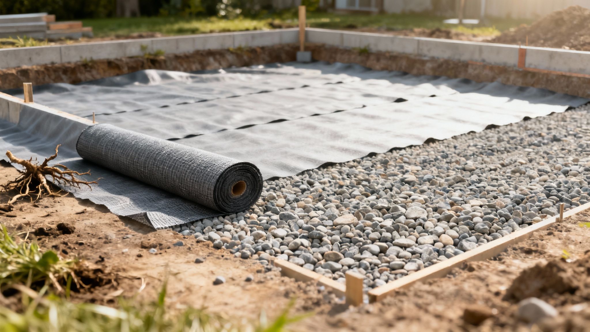 En tømrer i gang med at anlægge et solidt fundament til en ny træterrasse.