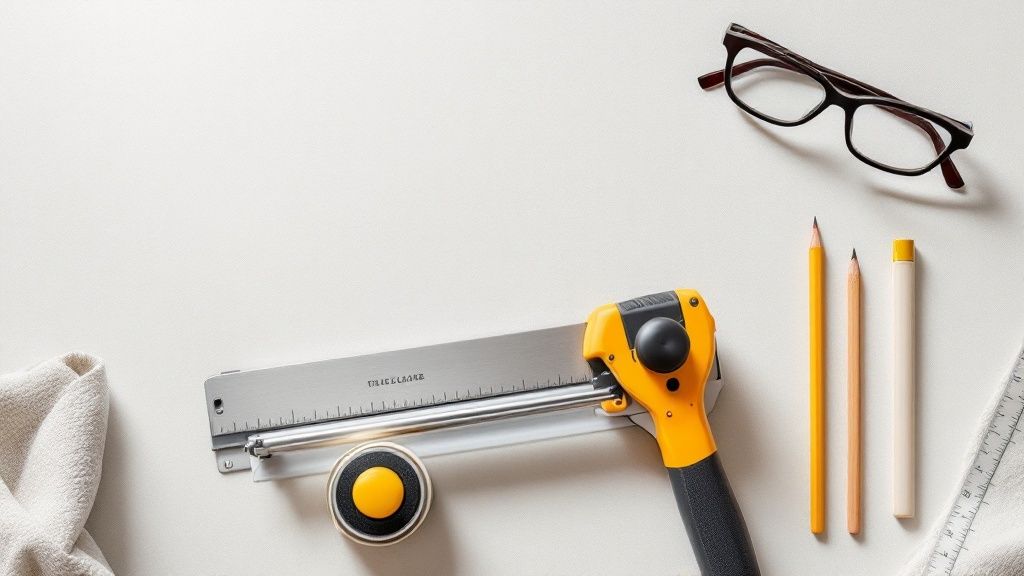 Person der skærer en flise med en vådskærer