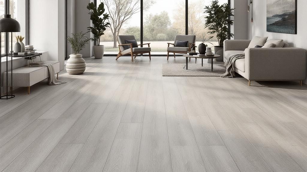 Et stilfuldt køkken med et slidstærkt og moderne gulv.