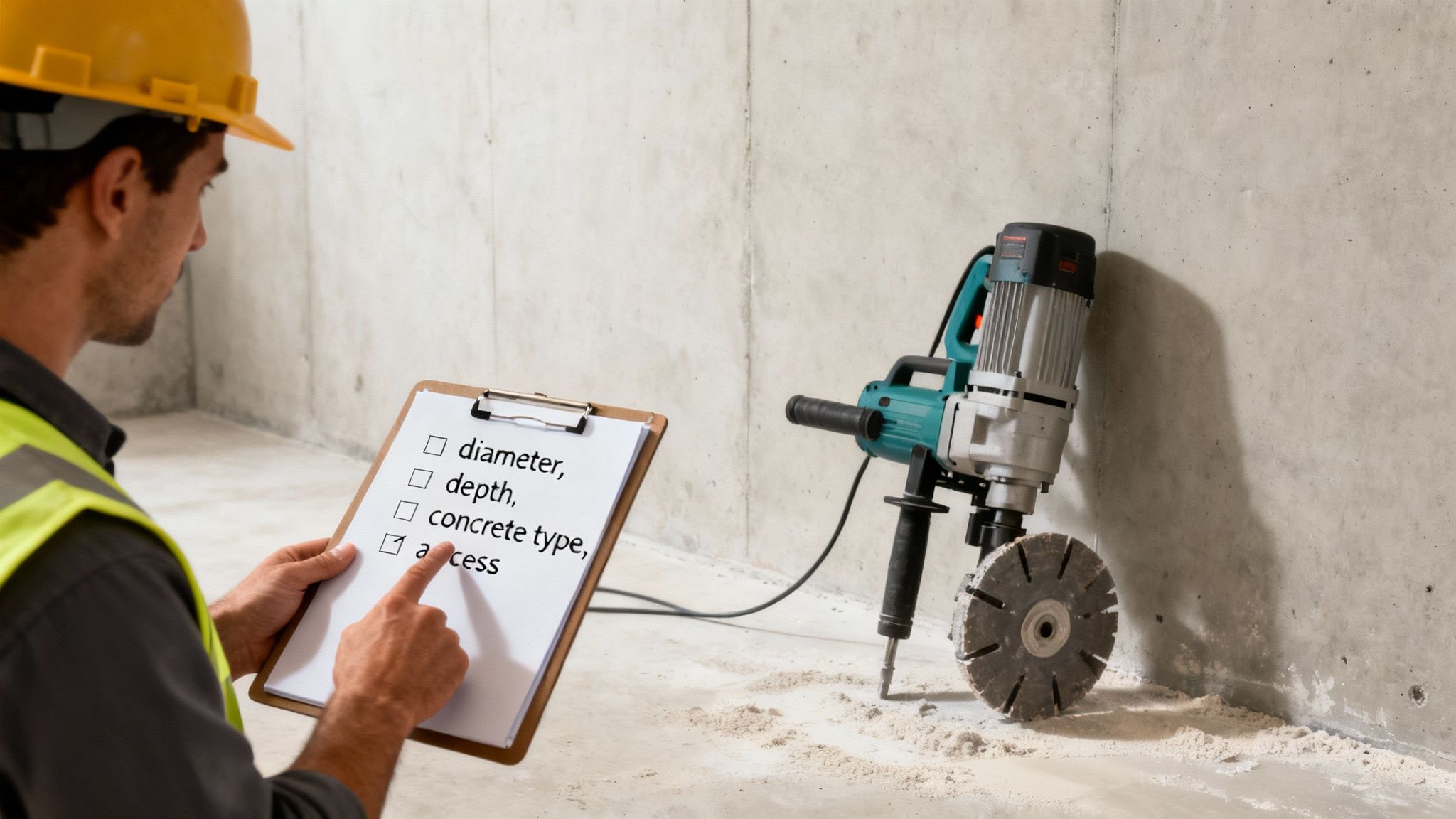 Professionel betonboring i gang med at lave et præcist hul i en væg