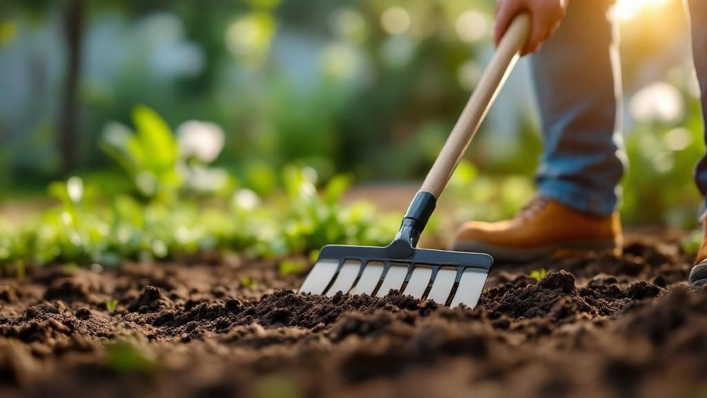 En person der skubber en trillebør fyldt med jord på en nyligt forberedt græsplæne