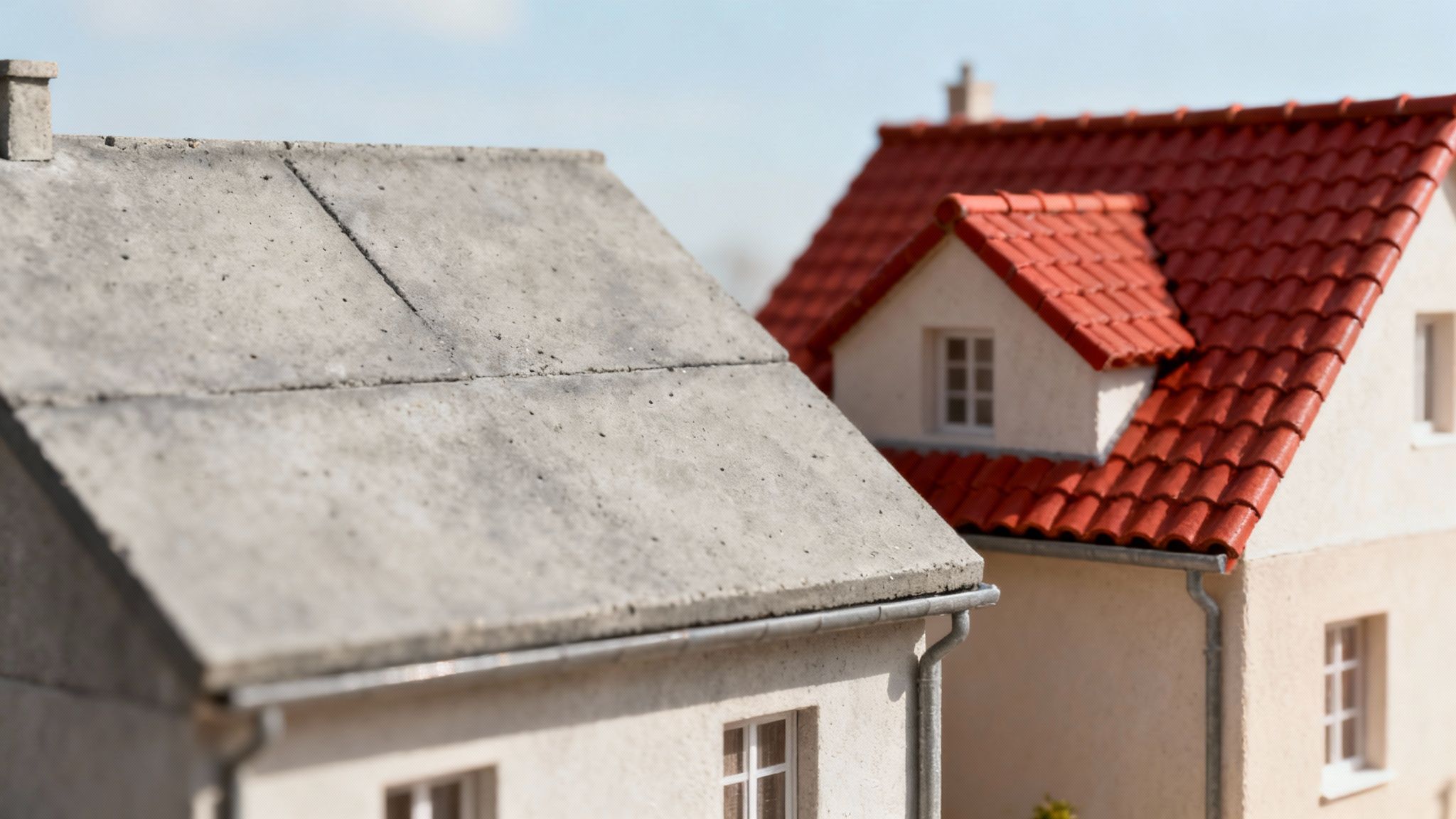 Et nærbillede af røde tegltagsten på et hustag