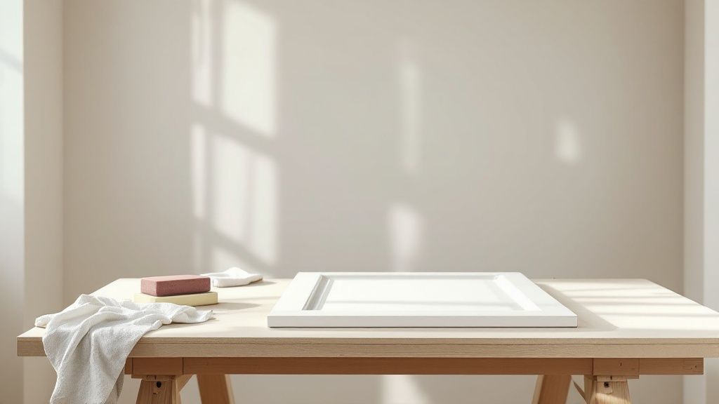 En person maler en hvid dør med en rulle