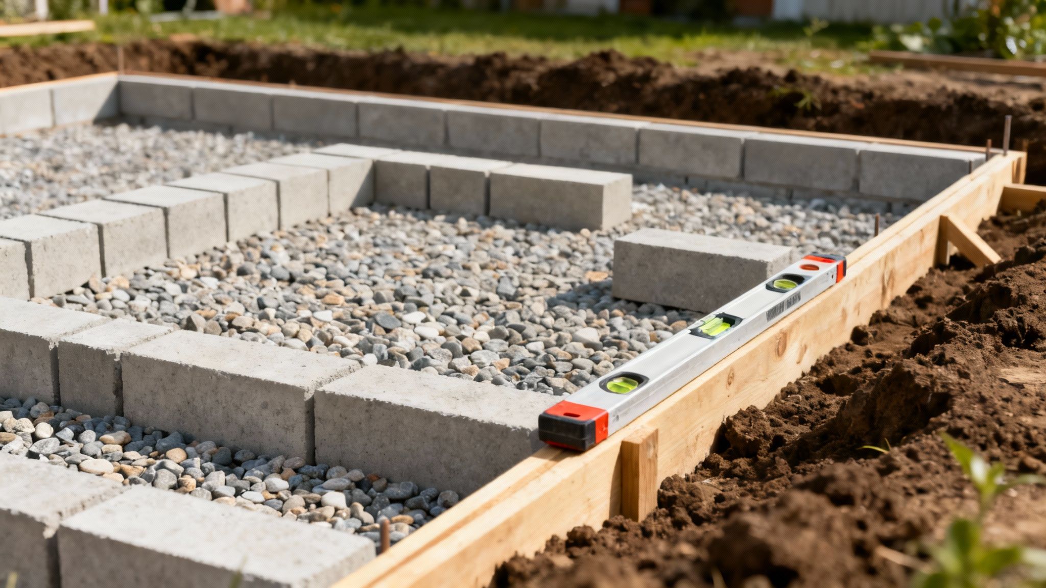 Et solidt træskelet til et skur under opførelse