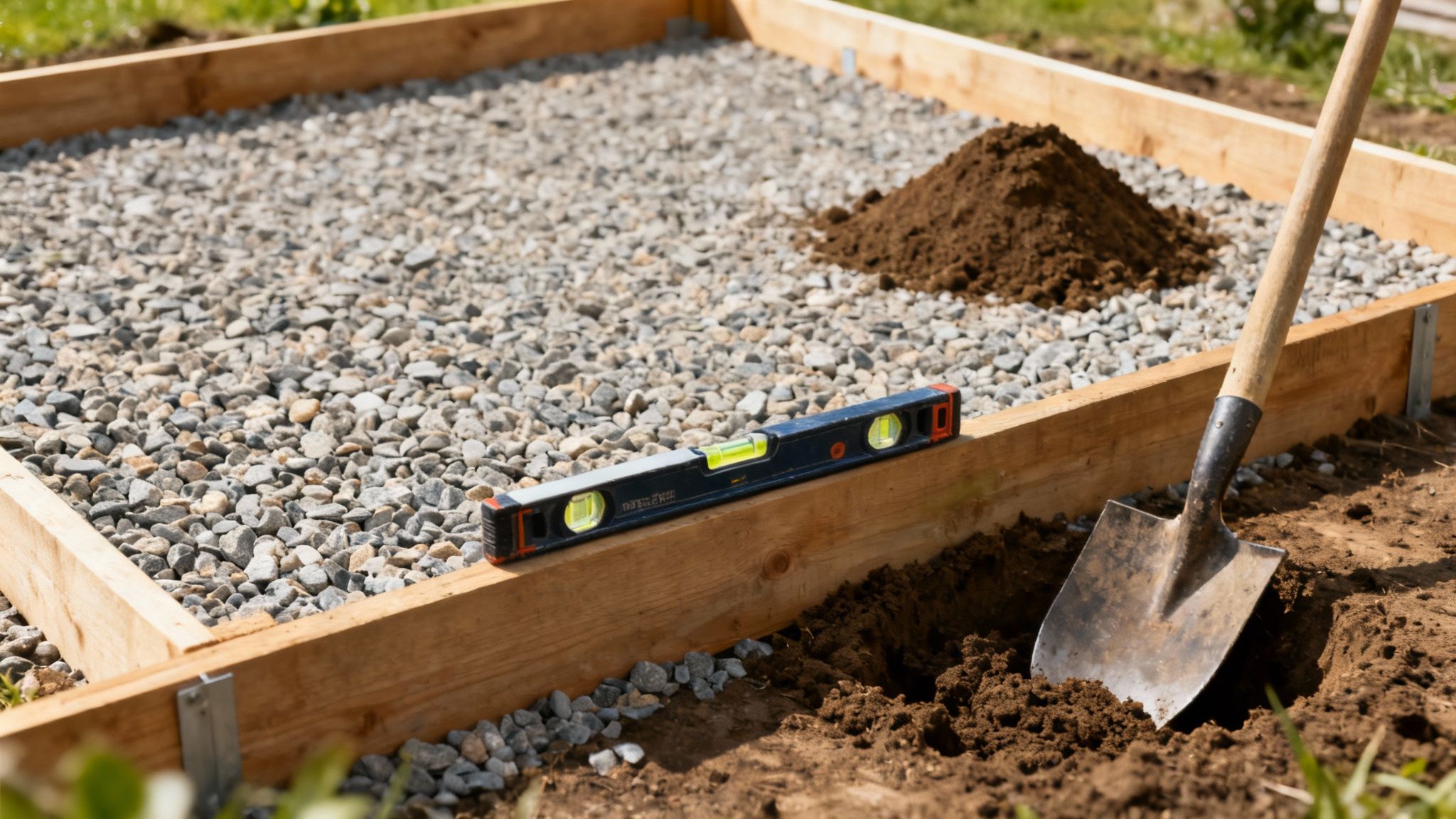 En person i gang med at lave fundamentet til et skur