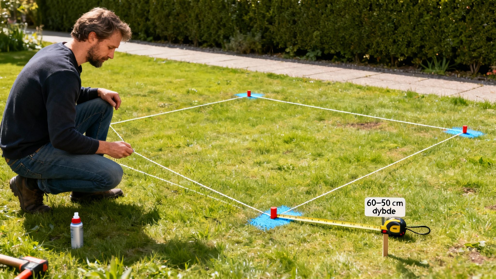 Firkantet trampolin klar til nedgravning