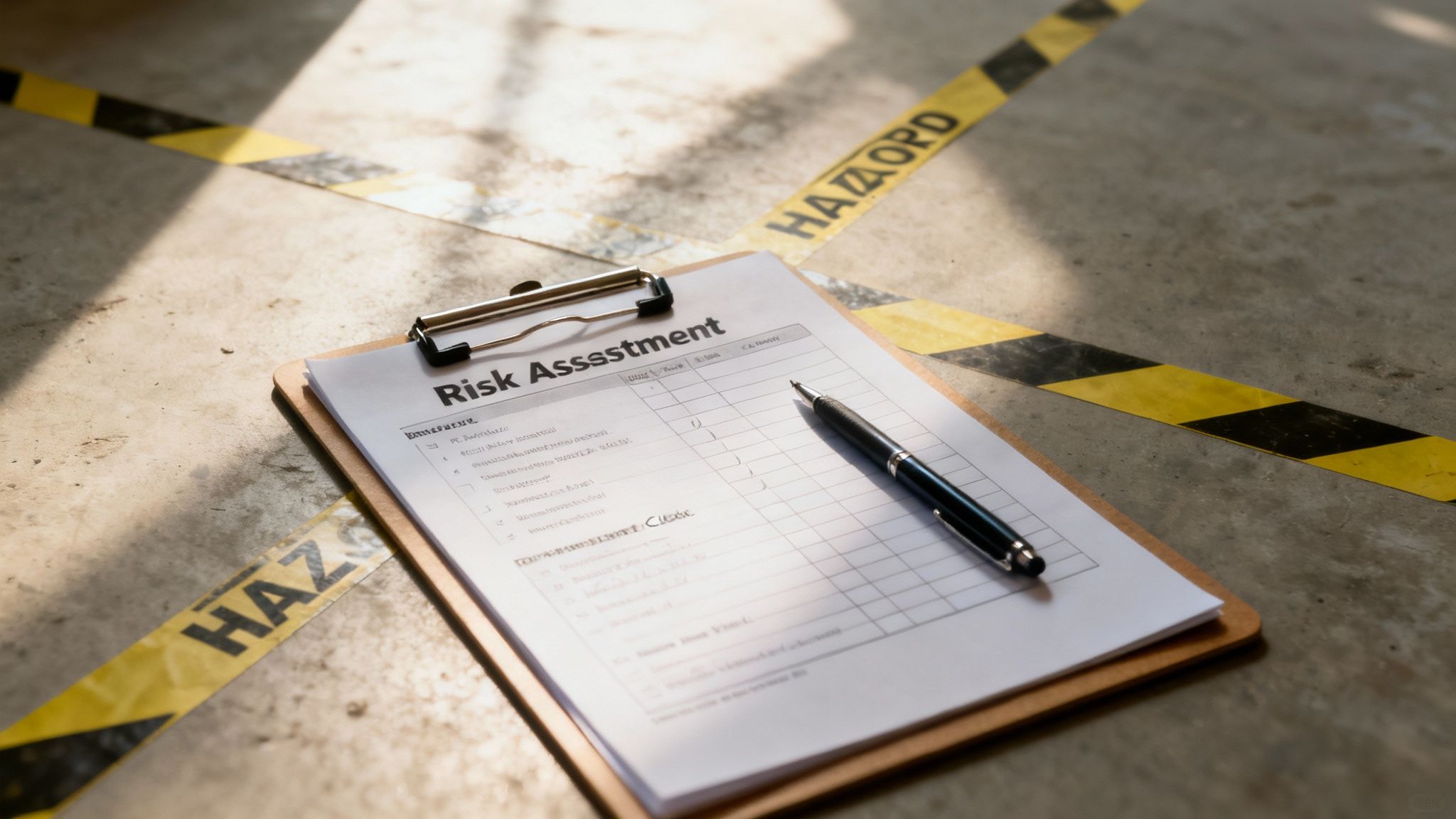 En bygningsarbejder der foretager en sikkerhedsinspektion på en byggeplads.