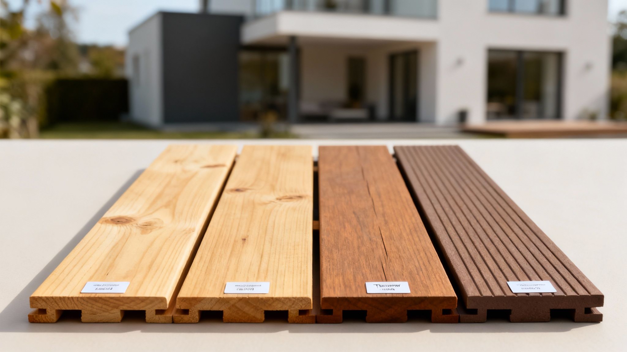 En flot træterrasse i et moderne hus