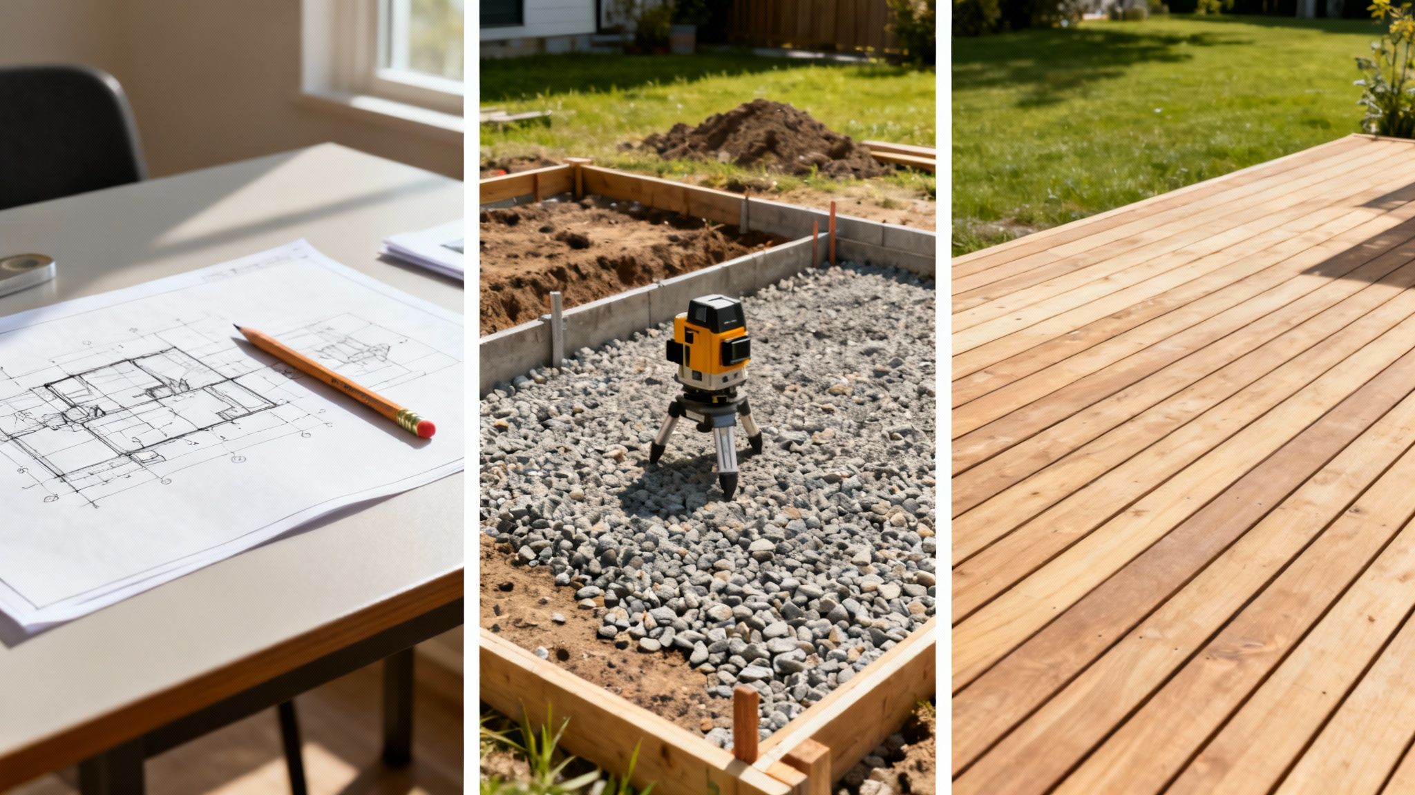 En tømrer i gang med at lave en træterrasse.