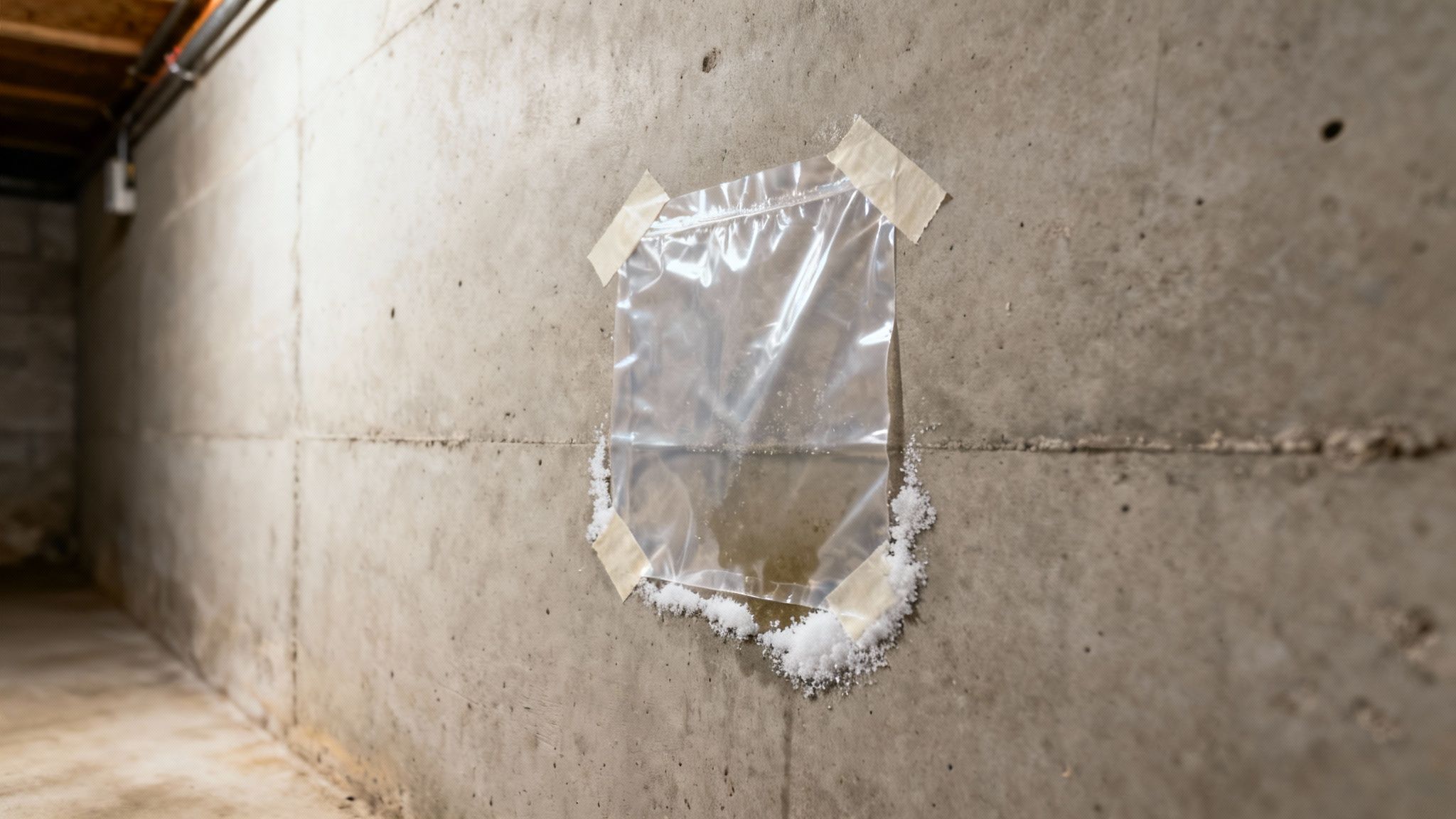 En person inspicerer en fugtig kældervæg med et værktøj for at finde årsagen til problemet