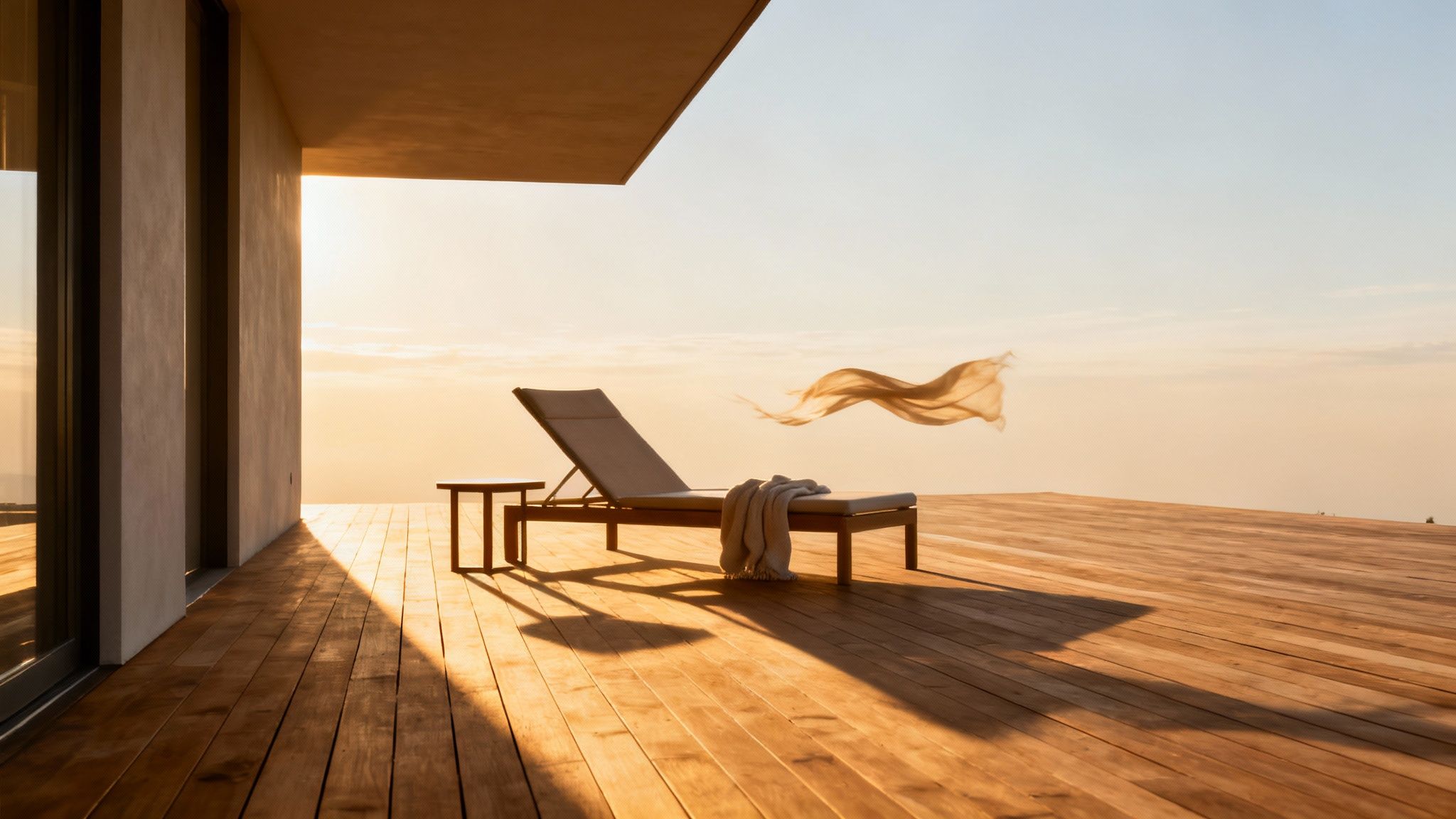 En smuk sydvestvendt træterrasse i solen