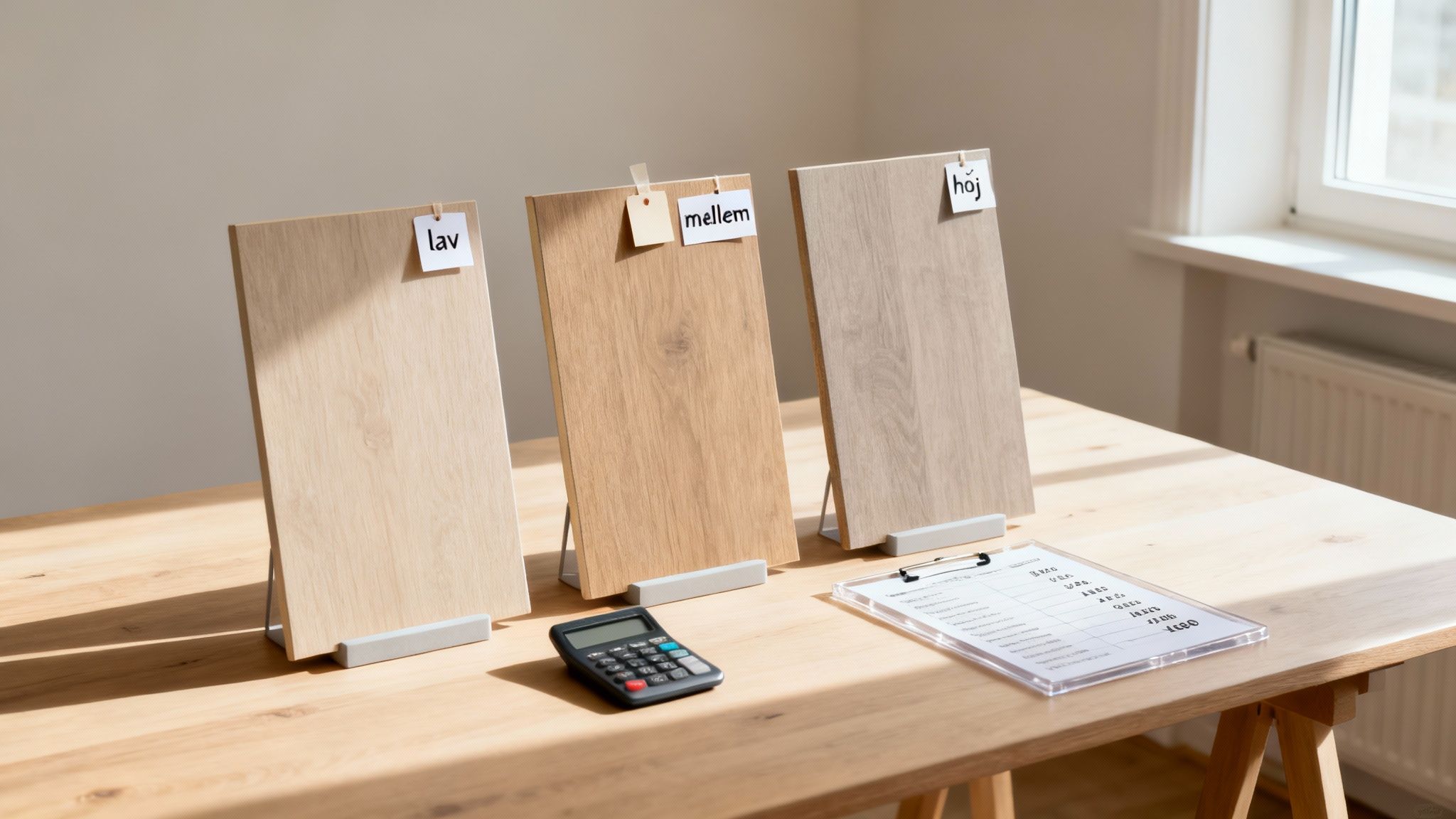 En tømrer måler træbrædder til en ny terrasse