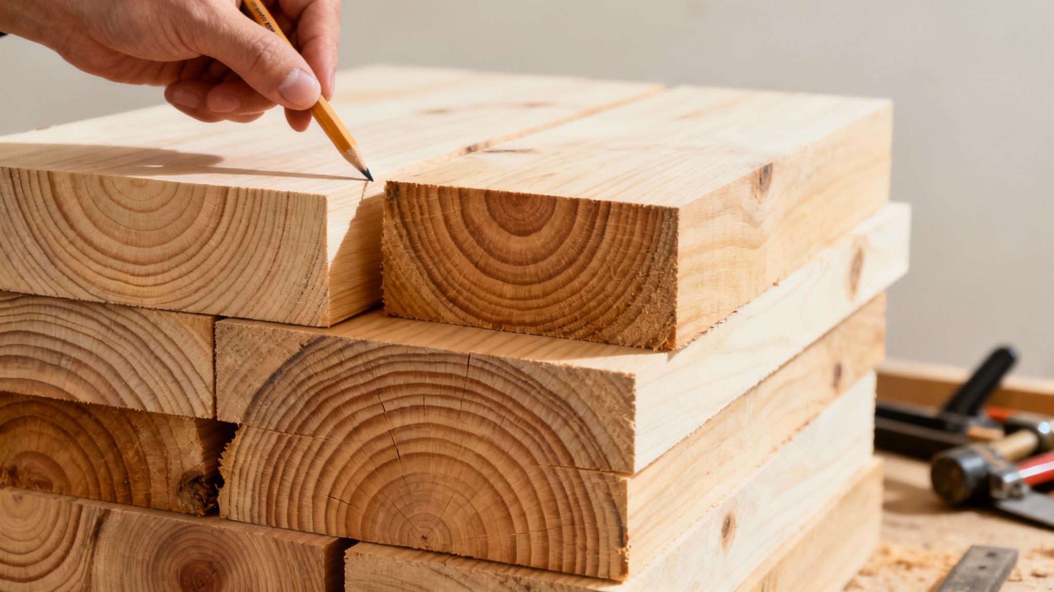 Enden af et terrassebræt, der viser træets årringe