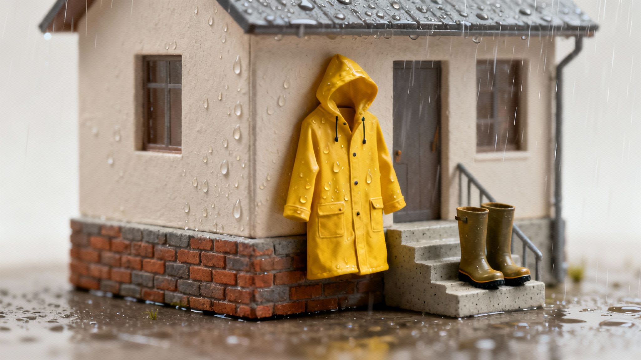 En illustration af et omfangsdræn, der viser, hvordan det leder vand væk fra husets fundament.