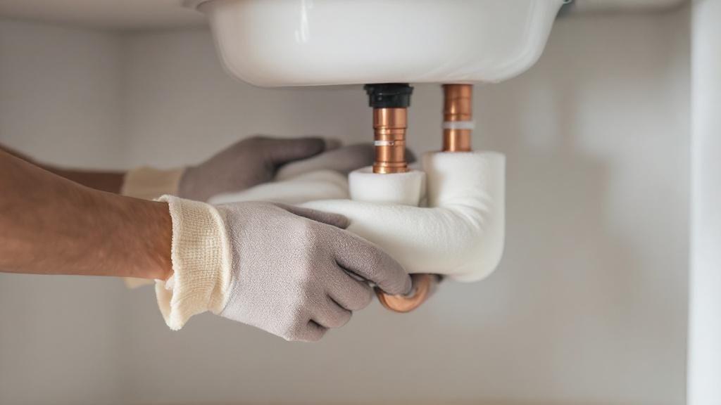 En håndværker er i færd med at montere isolering på et rør.