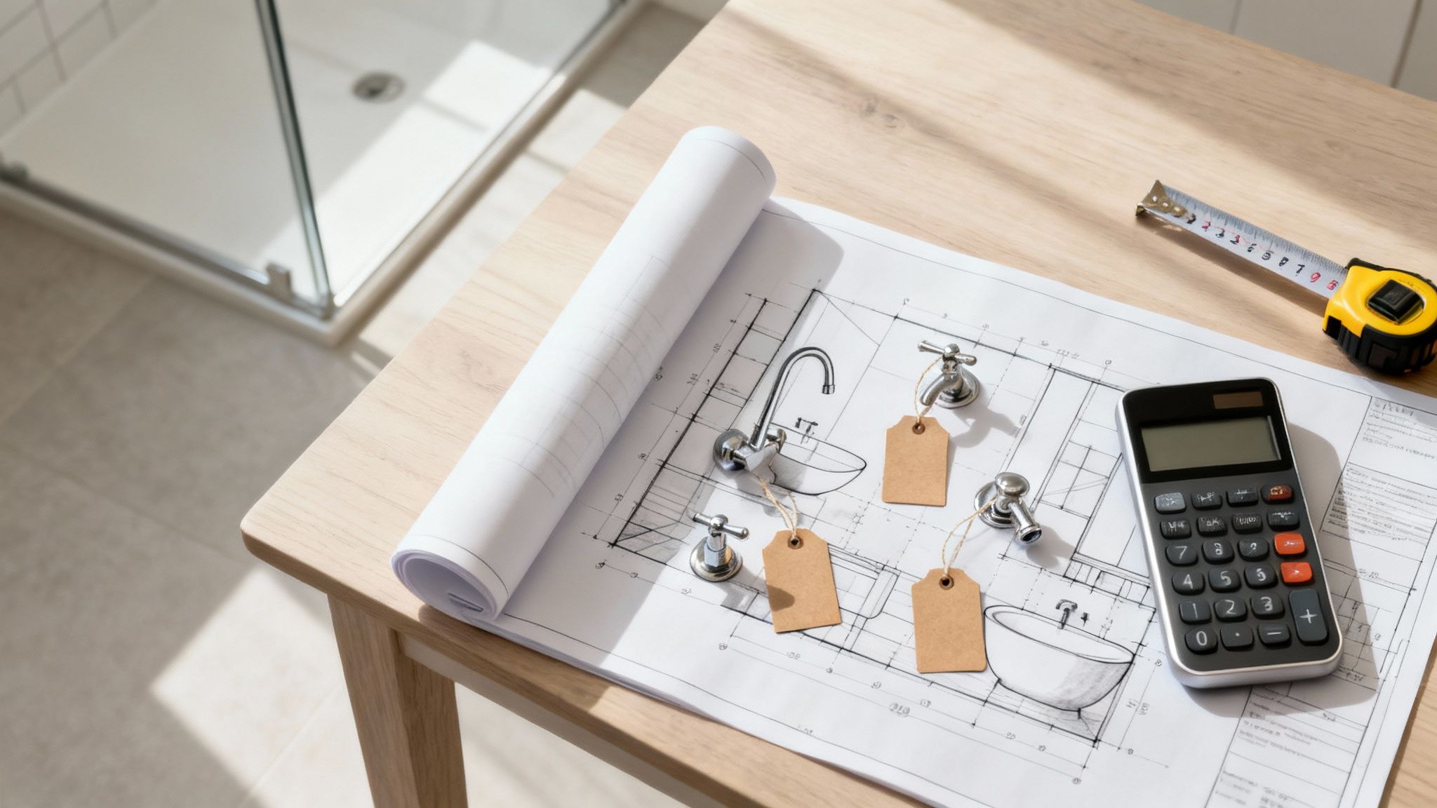 Moderne badeværelse med stilfulde armaturer og fliser