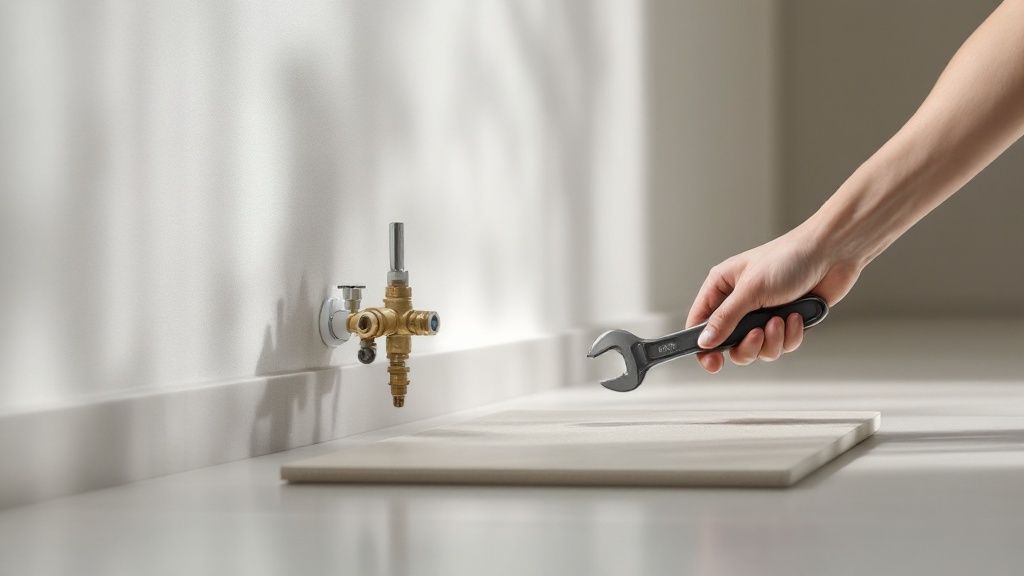 En nærbillede af en moderne, digital termostat, der viser temperaturen på et gulvvarmesystem.