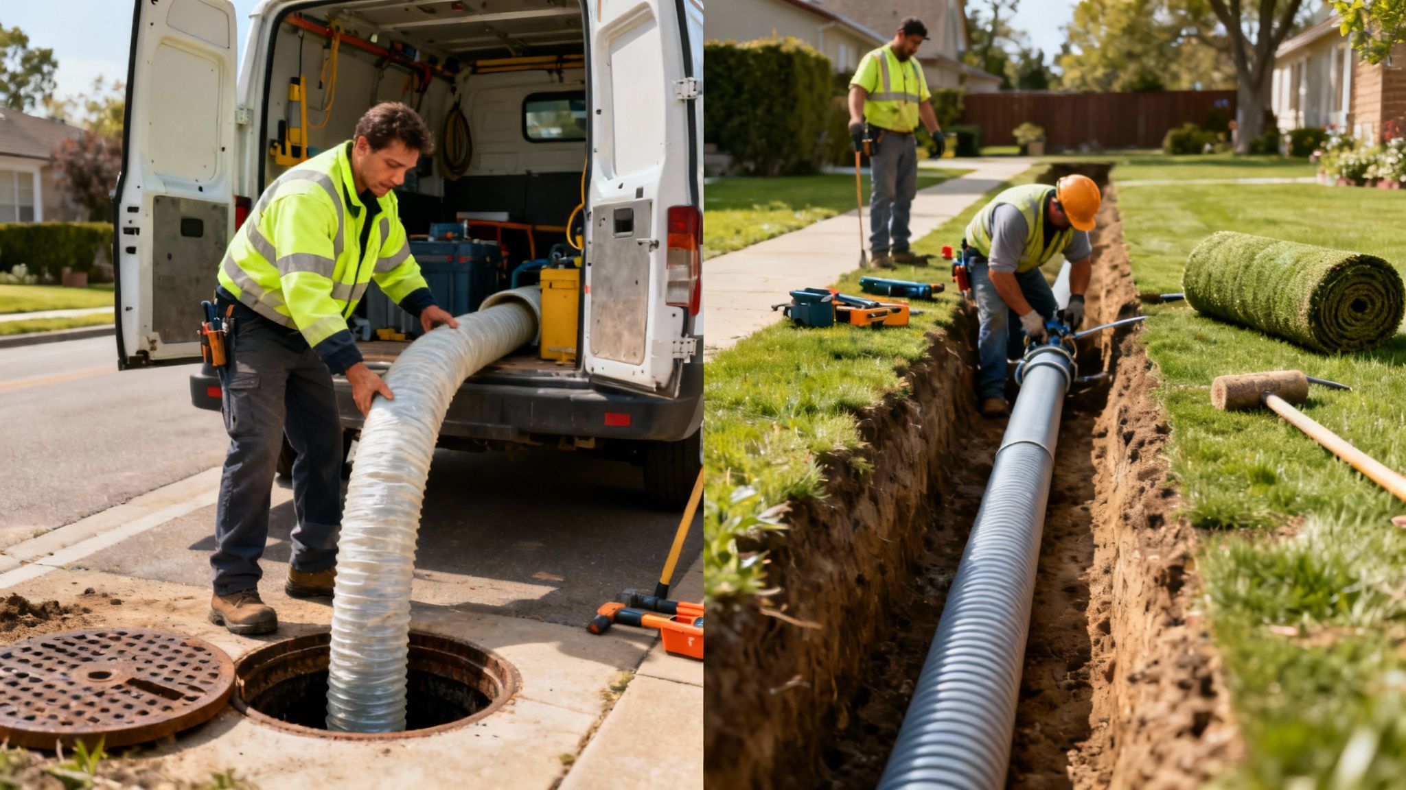 En kloakmester i gang med at inspicere en kloakledning