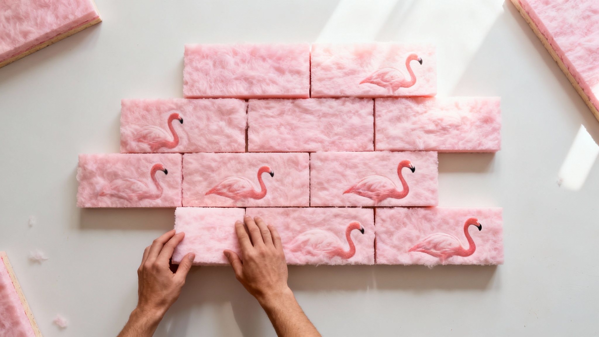 En tømrer i gang med præcist at skære en flamingoplade til gulvisolering