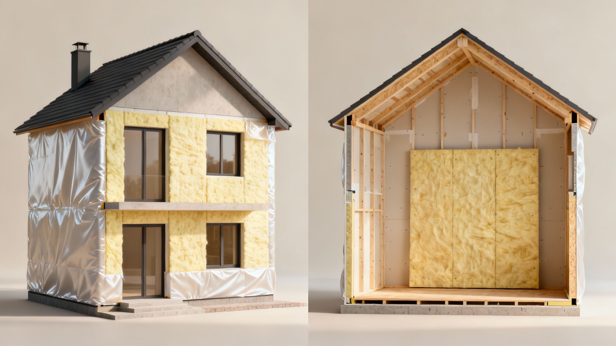 En ny facade under konstruktion med udvendig isolering