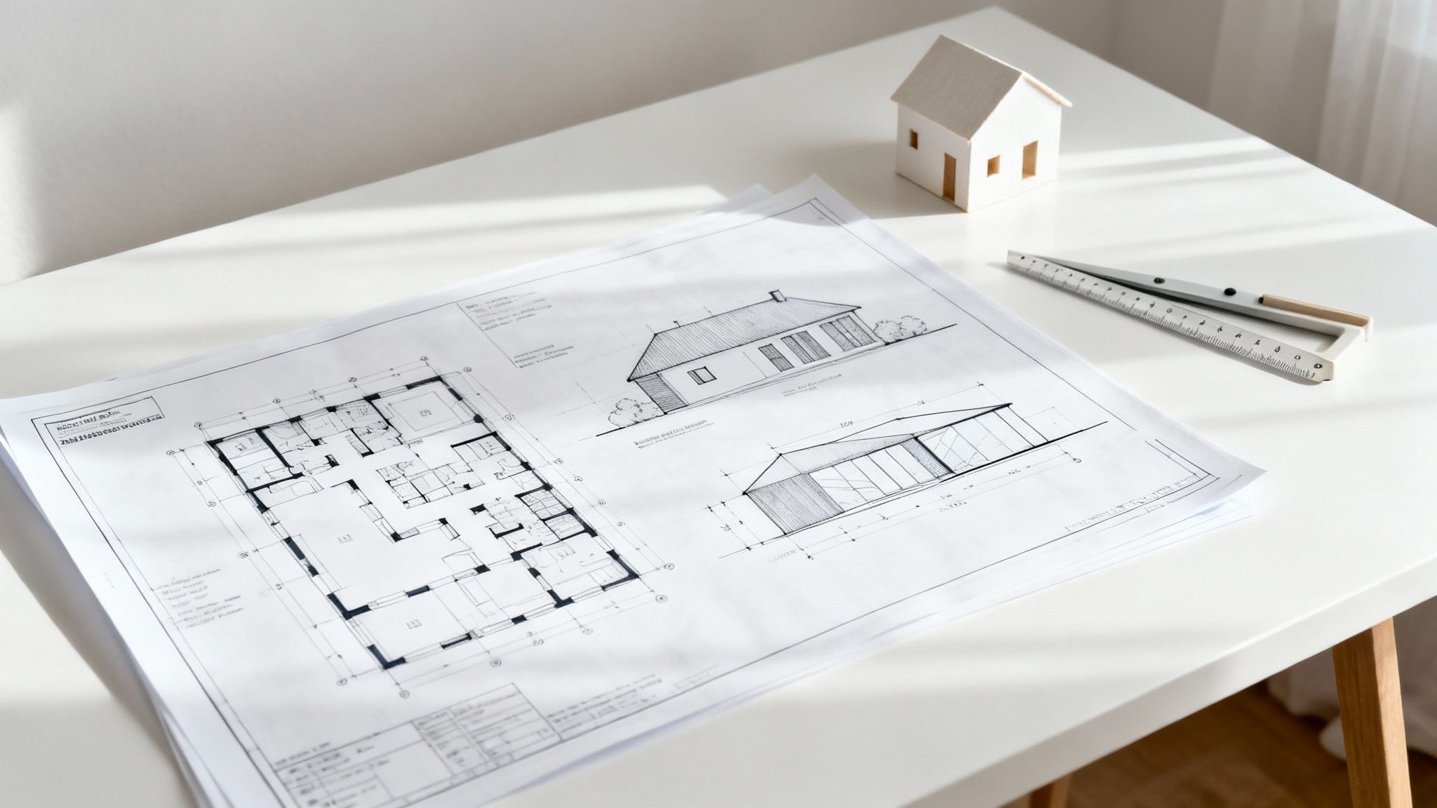 En person der holder en byggetegning op og kigger på den