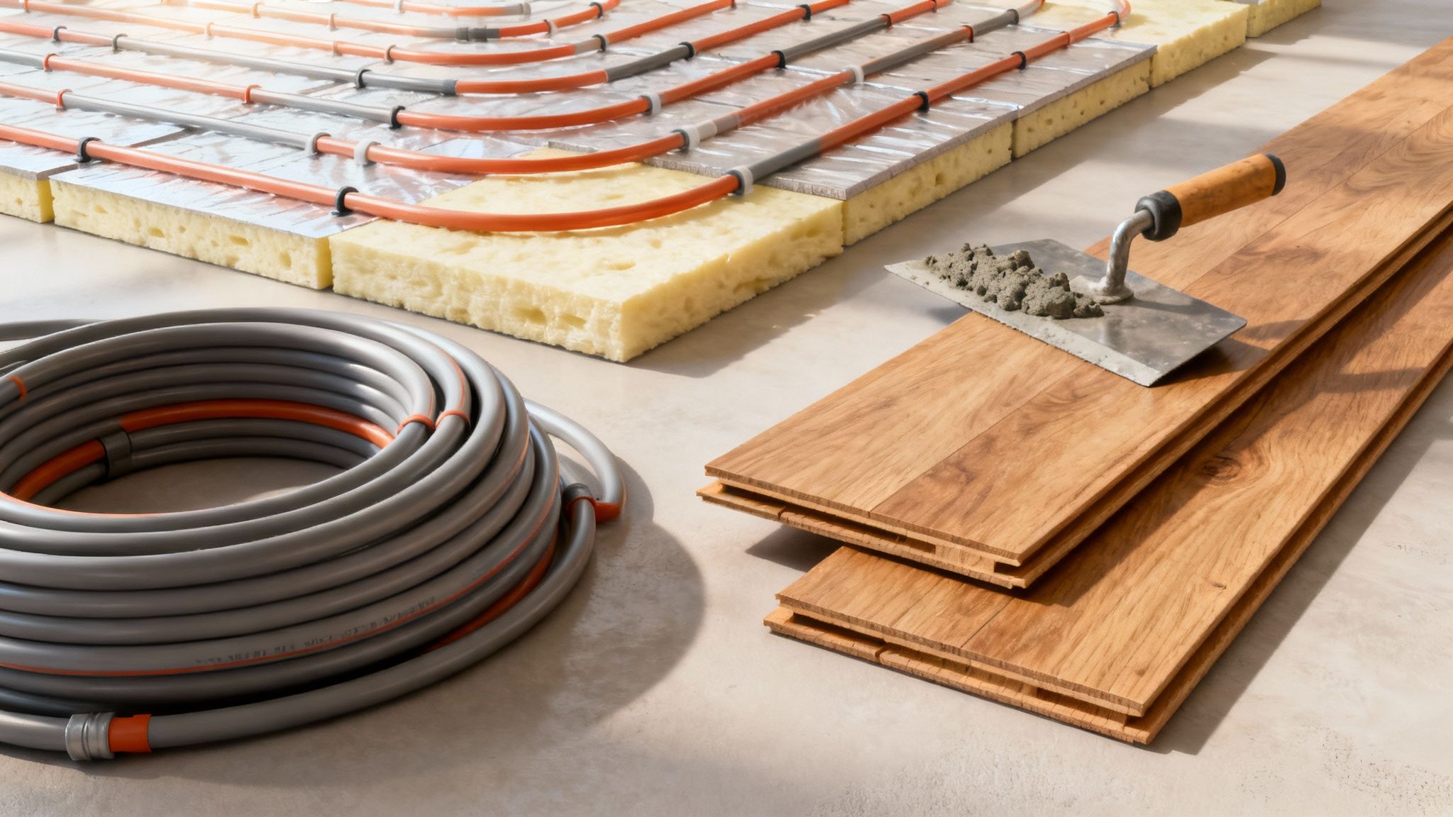 Håndværker der arbejder med at installere gulvvarme