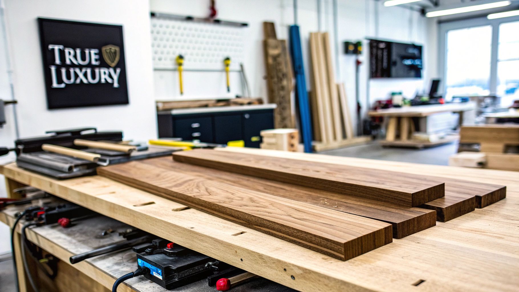 Modern luxury kitchen with dark wood cabinets, marble countertops, and gold accents.