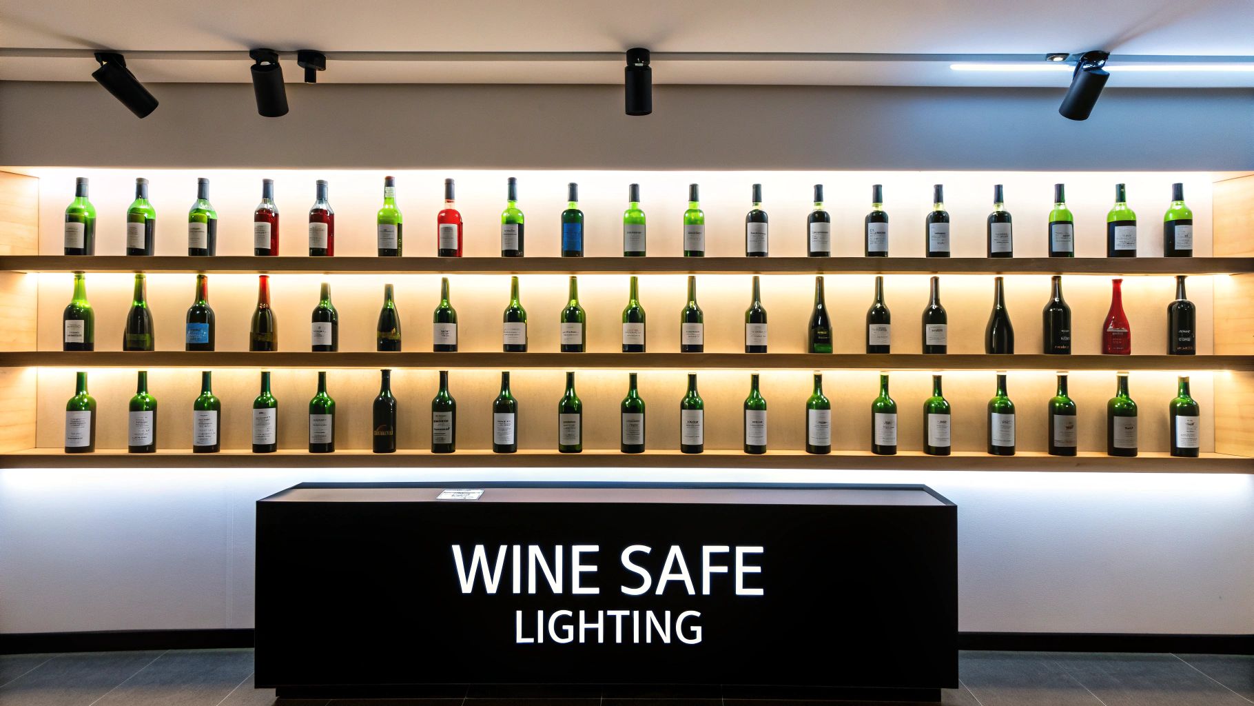 A home wine cellar with dramatic, low-heat LED lighting highlighting the bottles.