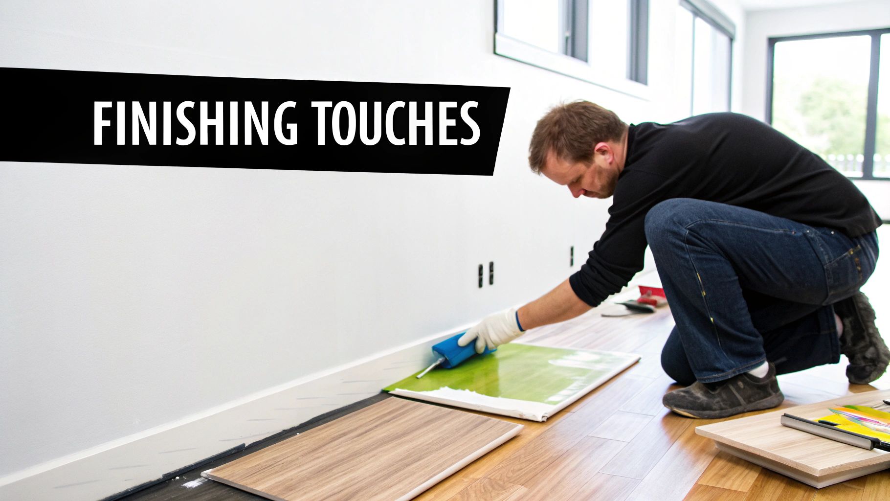 Finished kitchen with new cabinets and fixtures.