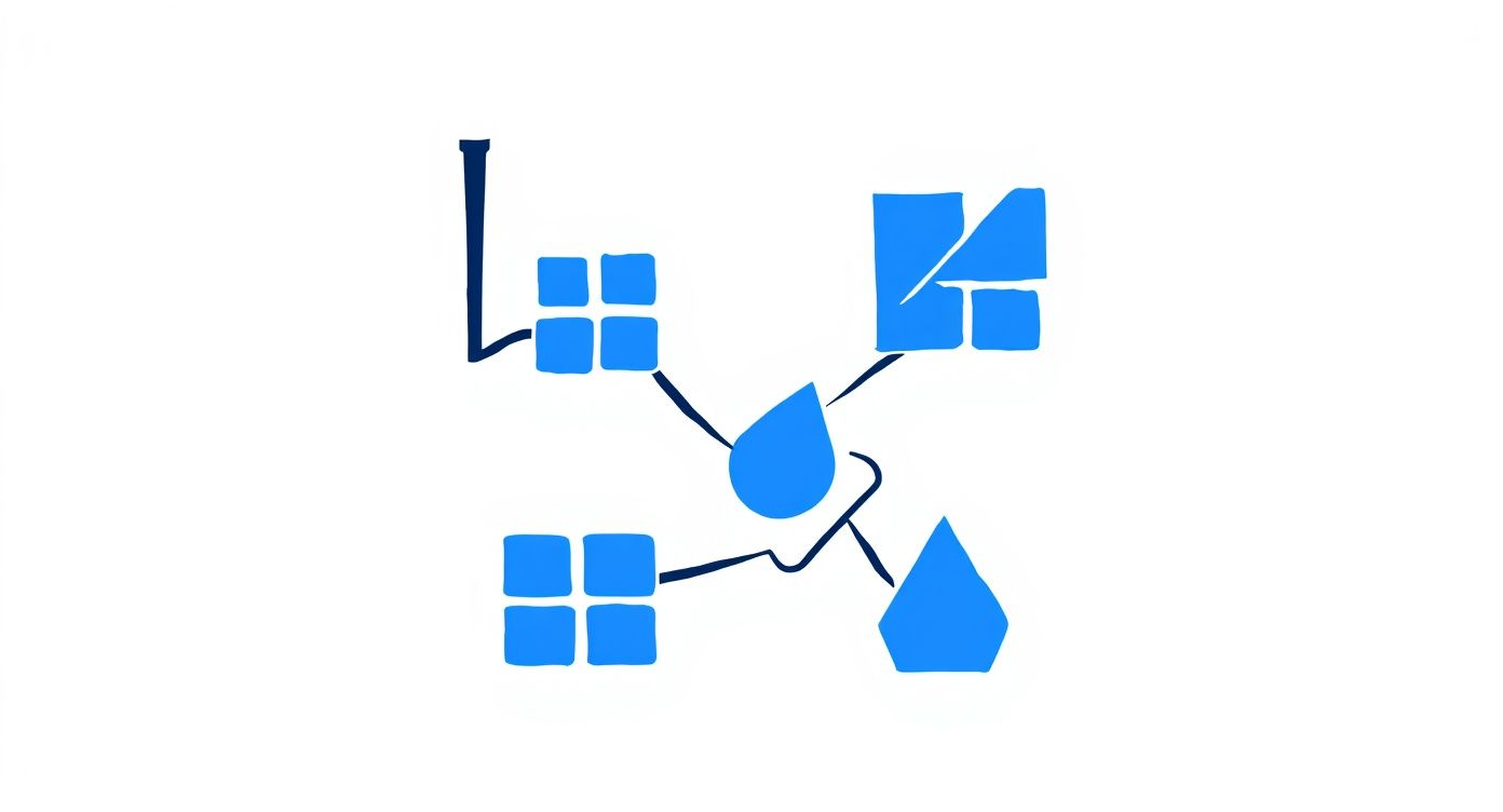 Diagram showing data flow connecting multiple applications through central integration droplet node