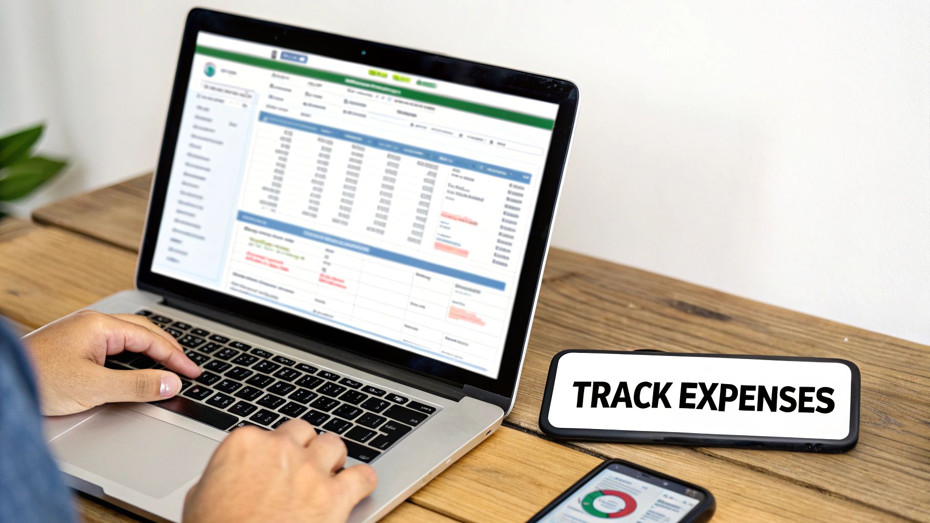 A person at a desk using a laptop and calculator to track their home renovation budget.