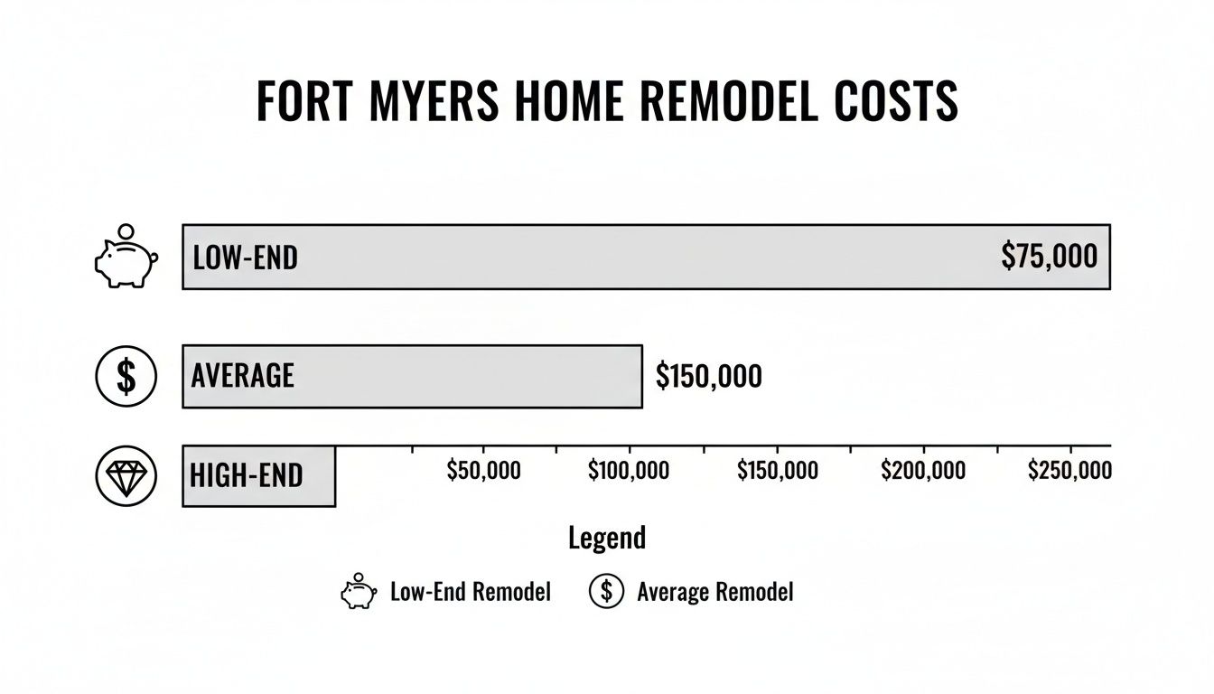 Bar chart illustrating Fort Myers home remodel costs for low-end, average, and high-end projects.