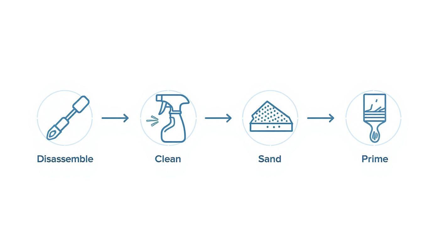 Infographic about how to prep cabinets for painting