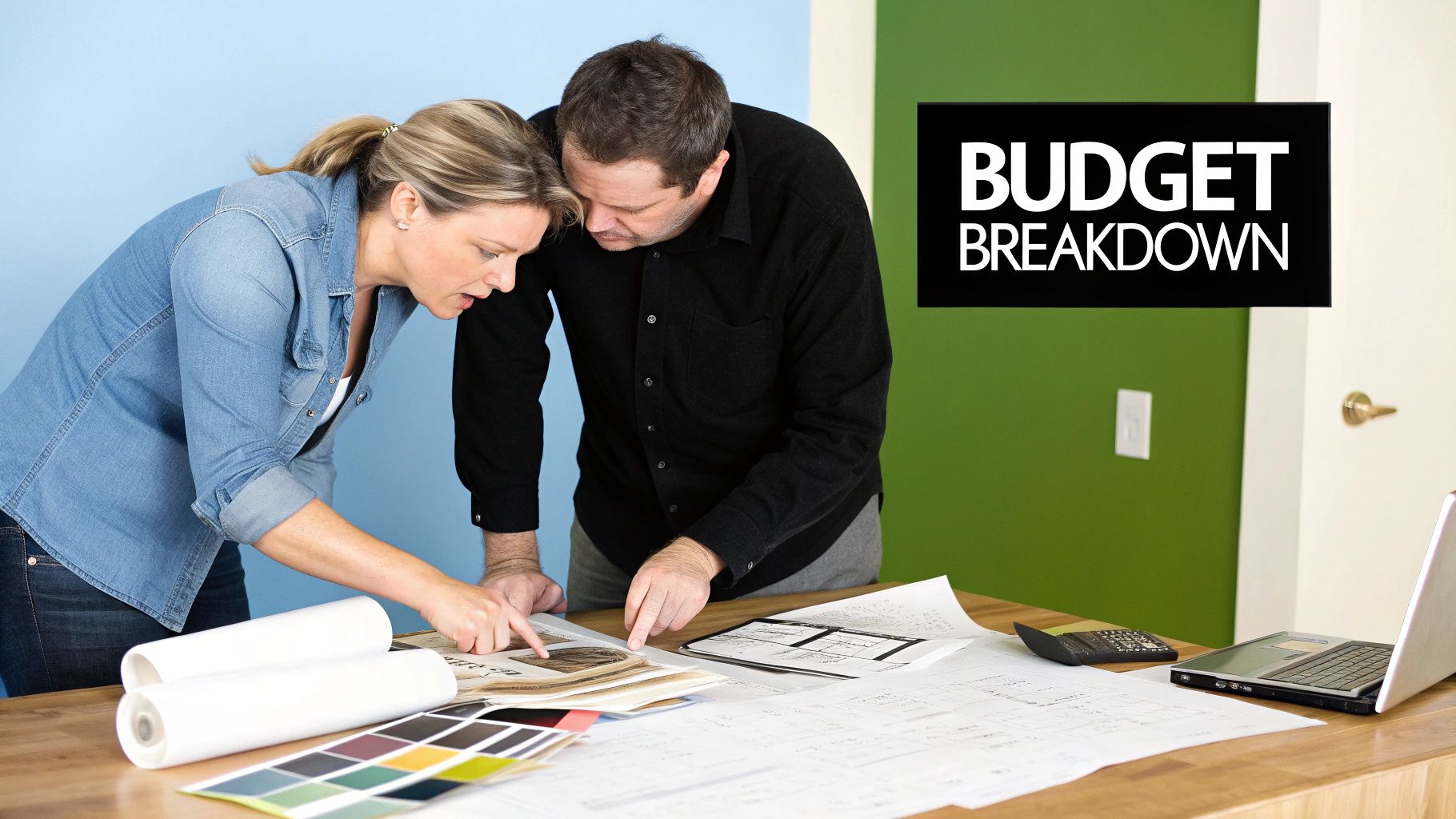 Modern bathroom with a sleek vanity, large mirror, and clean tile work.