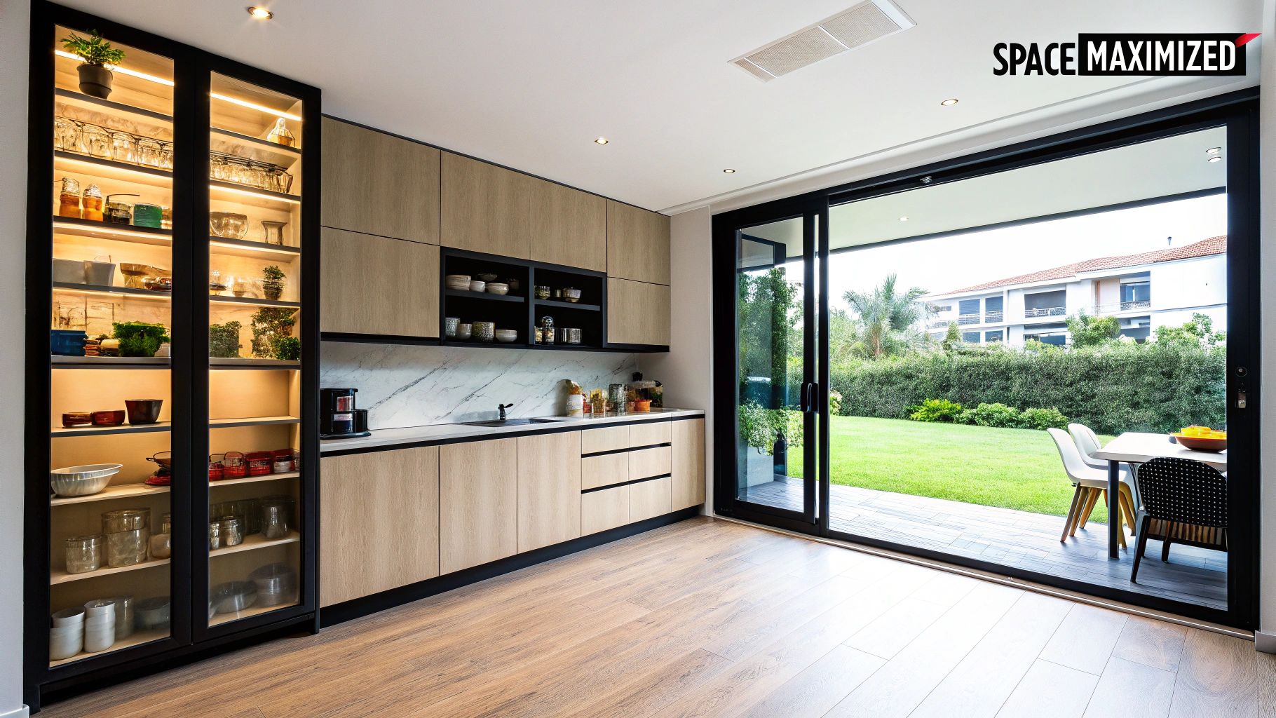 A sleek, modern kitchen showing the clean lines of frameless cabinets