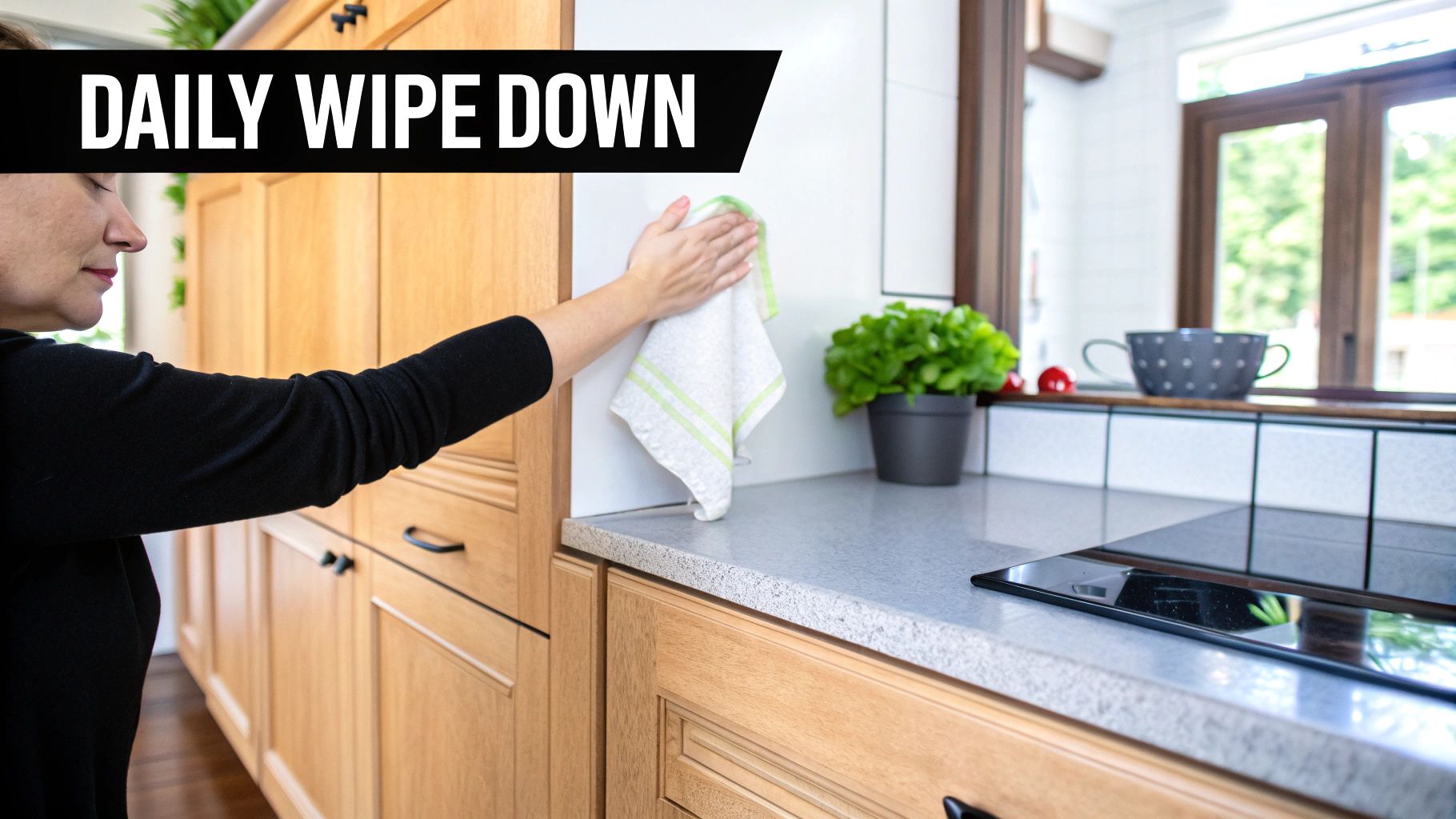 Woman mixing natural cleaning ingredients in a bowl
